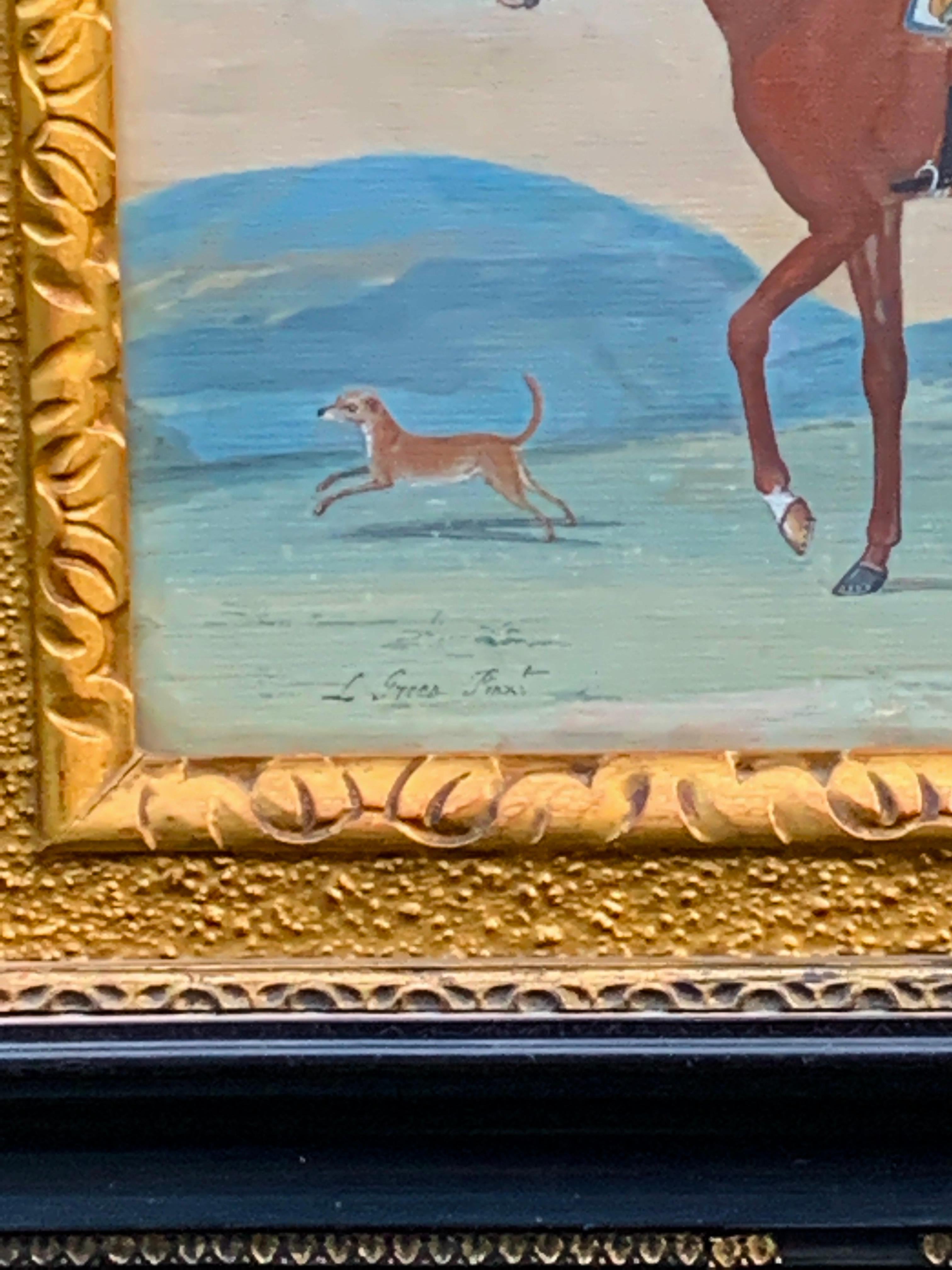 Englische Szene eines Mannes auf seinem Pferd mit seinem Hund in einer Landschaft aus dem 18. Jahrhundert (Alte Meister), Art, von L.Green
