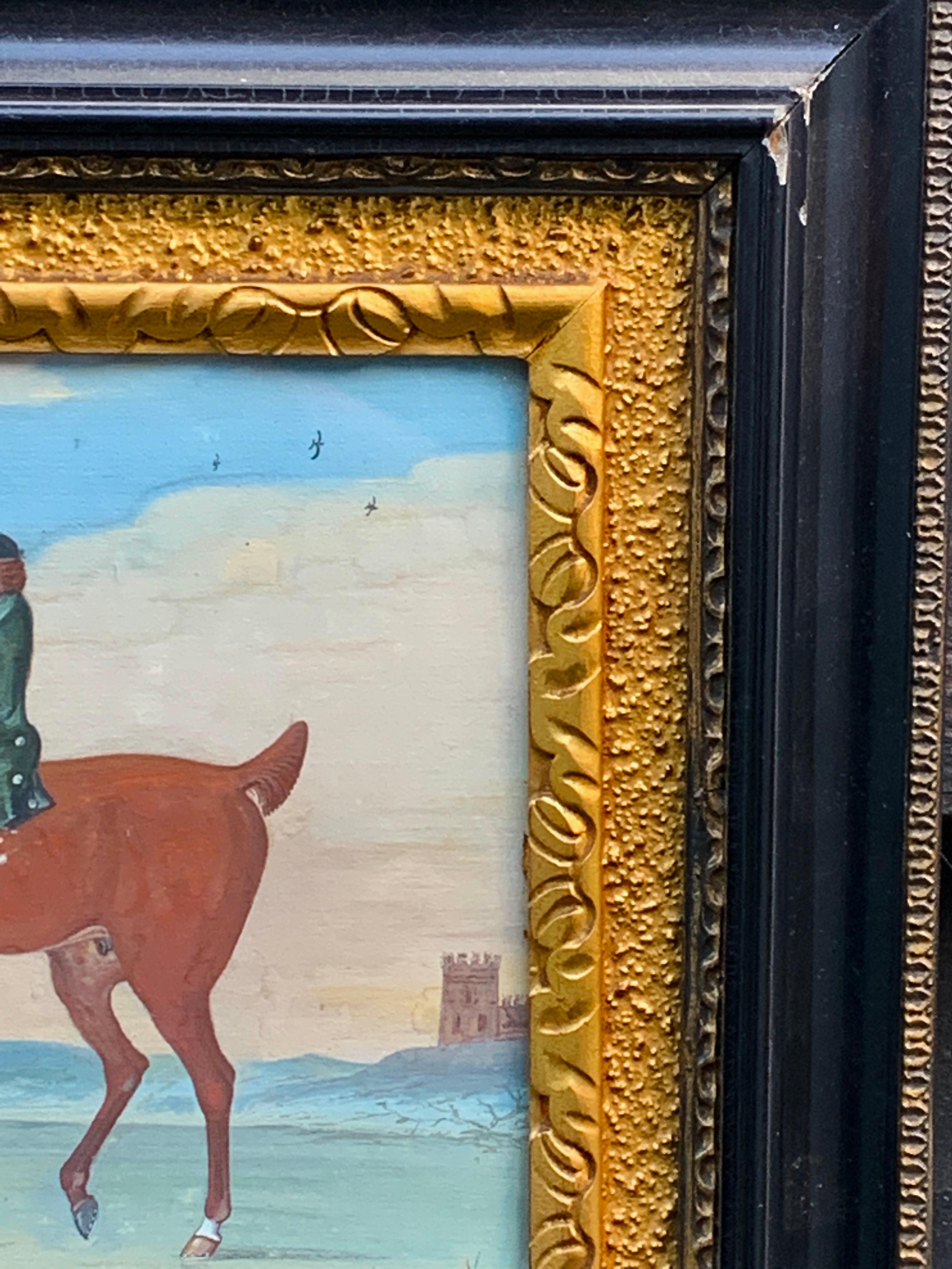 Scena inglese del XVIII secolo di un uomo a cavallo con il suo cane in un paesaggio - Art Antichi maestri di L.Green