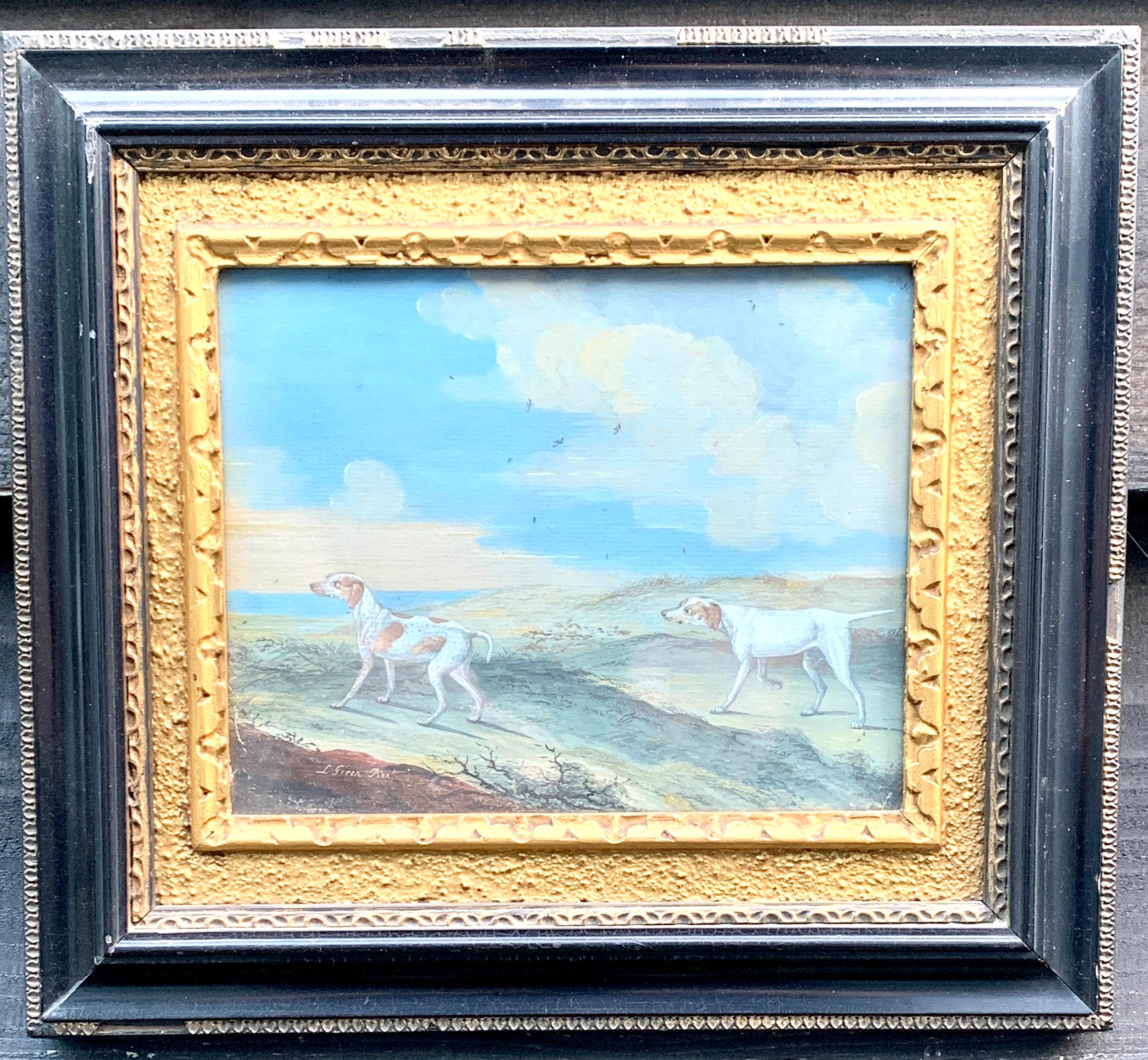 L.Green Figurative Painting - 18th century English scene of pointer dogs out hunting with men shooting birds