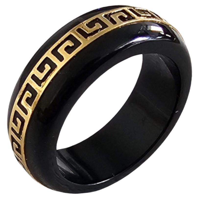Li Black Onyx Band Ring (With 14k Solid Gold) - Bague de cocktail pour hommes et femmes en vente