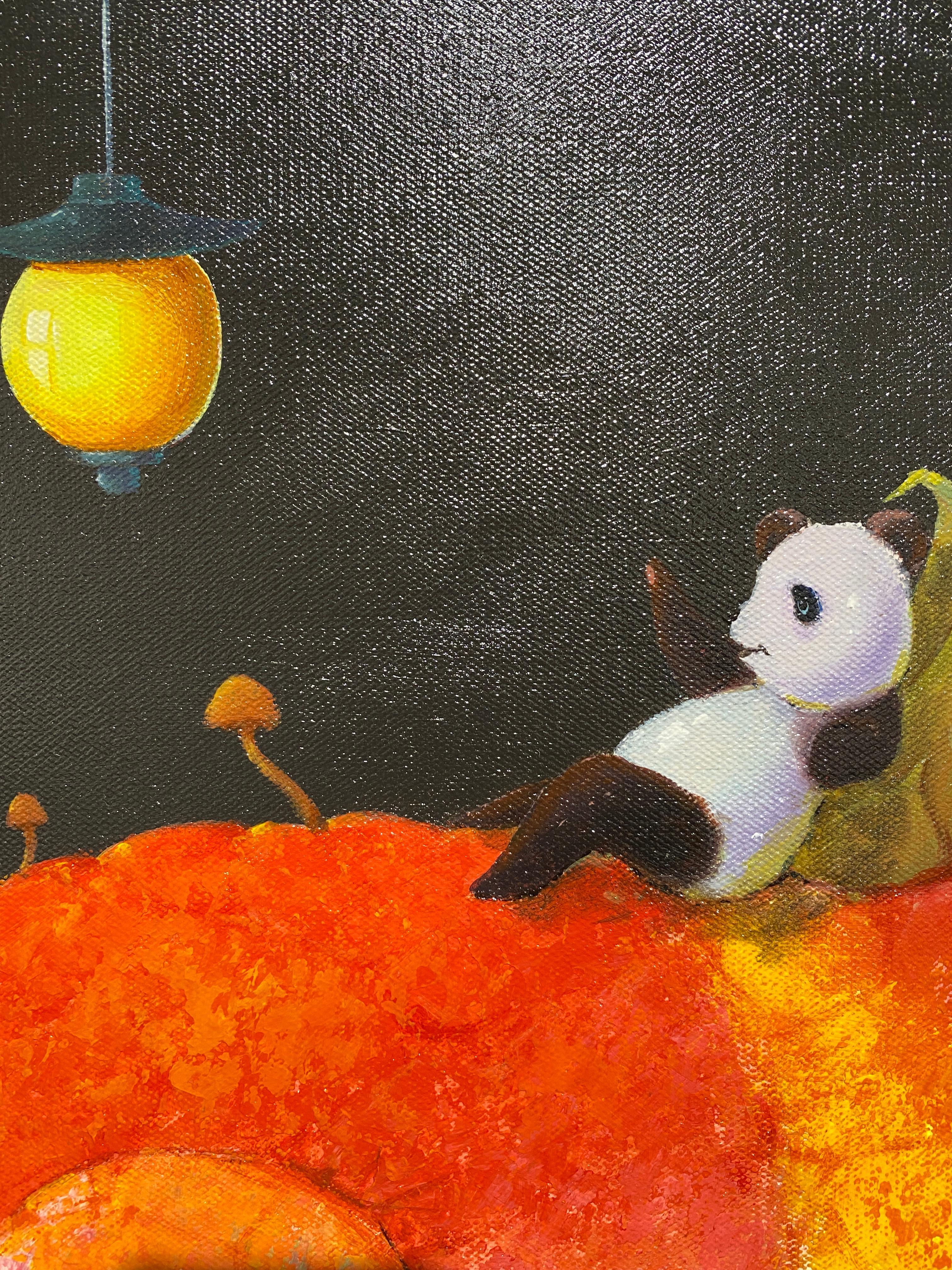 Una fantasia d'infanzia. Esplorazione del sogno e viaggio avventuroso con il pesce rosso e il panda - Painting di Li Geng Min
