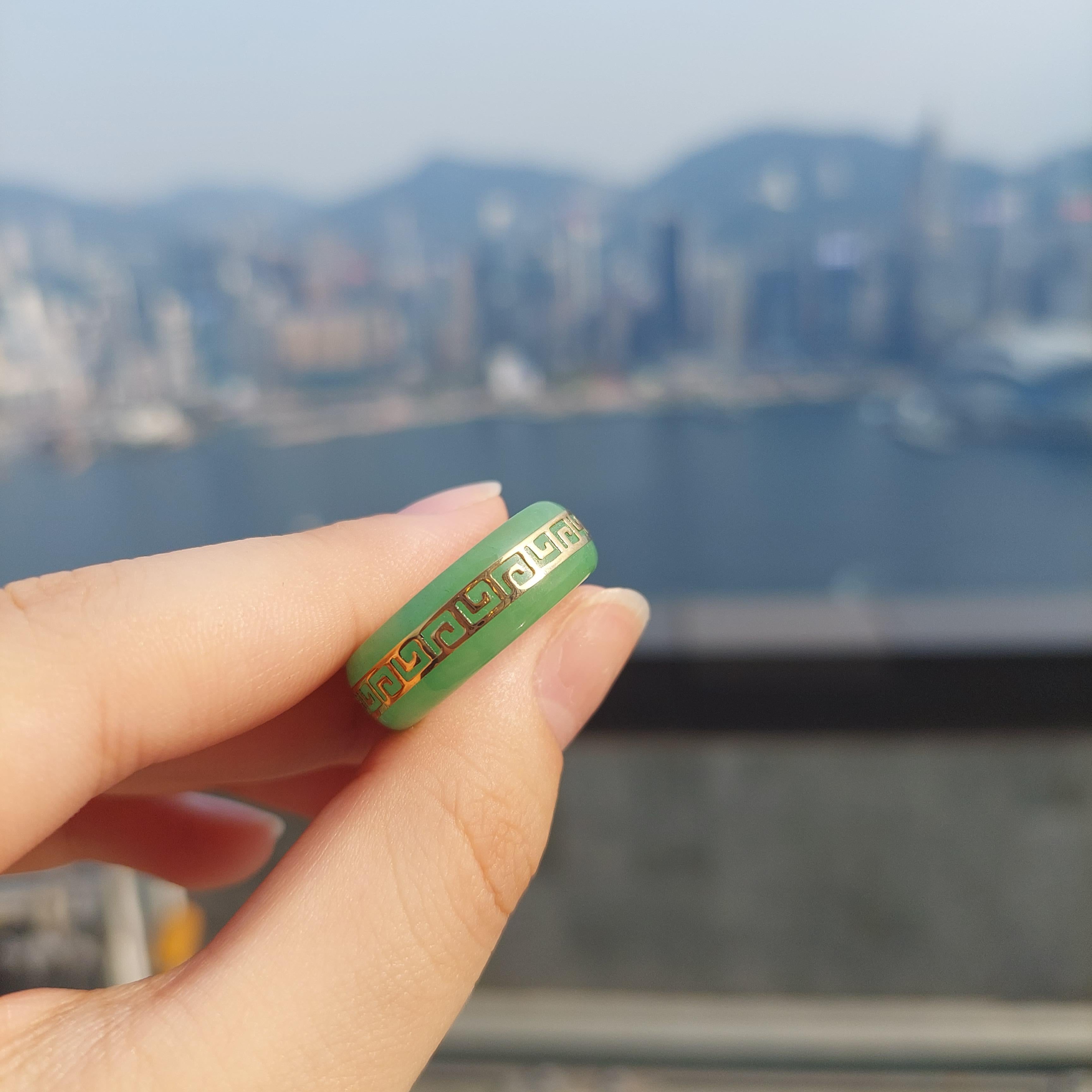 Bague en jade vert Li (avec or massif 14k) - Bague de cocktail Homme/Femme en vente 1