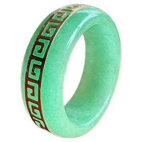 Li Green Jade Jade Band Ring (With 14k Solid Gold) - Cocktail Ring Men/Women For Sale