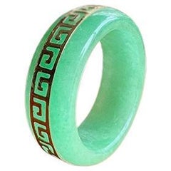 Li Grüner Jade Bandring (mit 14k massivem Gold) - Cocktail-Ring für Herren/Frauen