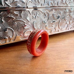 Li Red Jade Band Ring (With 14k Solid Gold) - Cocktail Ring for Men and Women