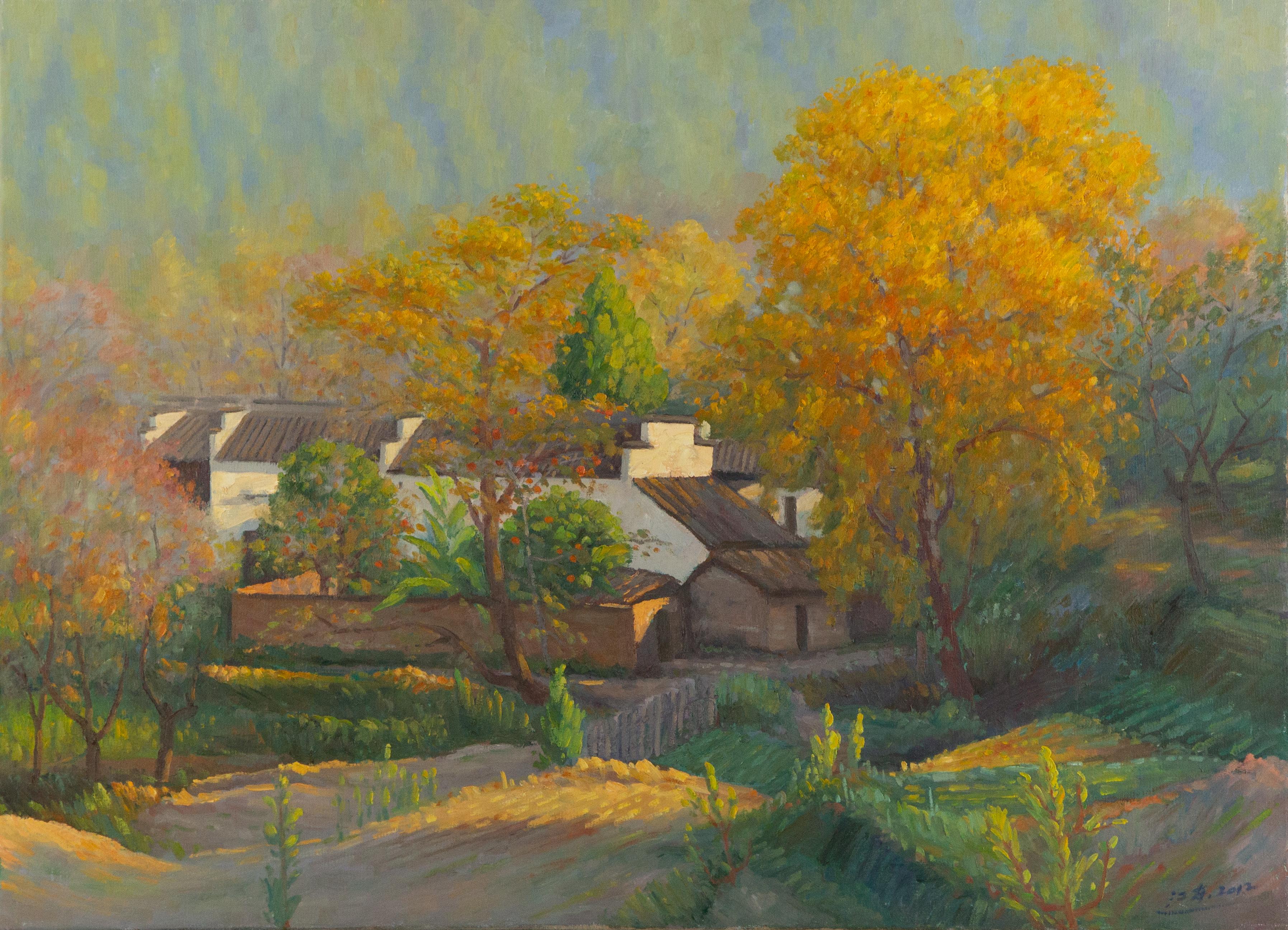 Li Jiangdong Landschaft, Original, Ölgemälde auf Leinwand, „Ohne Titel, Dorf“