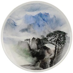 Li Linhong '1942' "Monte Huangshan" Plato de porcelana china marcado por el artista