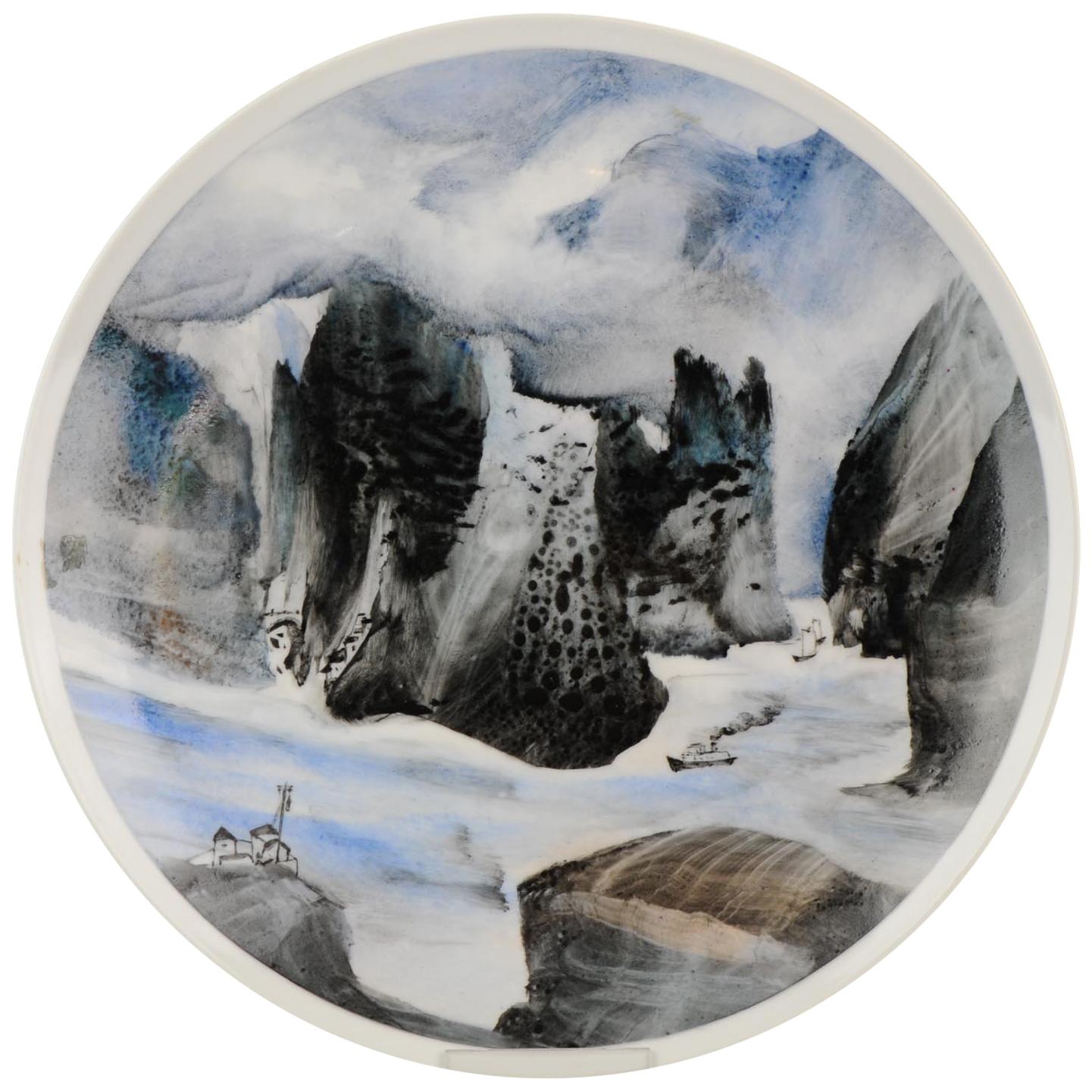 Li Linhong "Three Gorges" Artist Marked Plate Chinese Porcelain, China For Sale