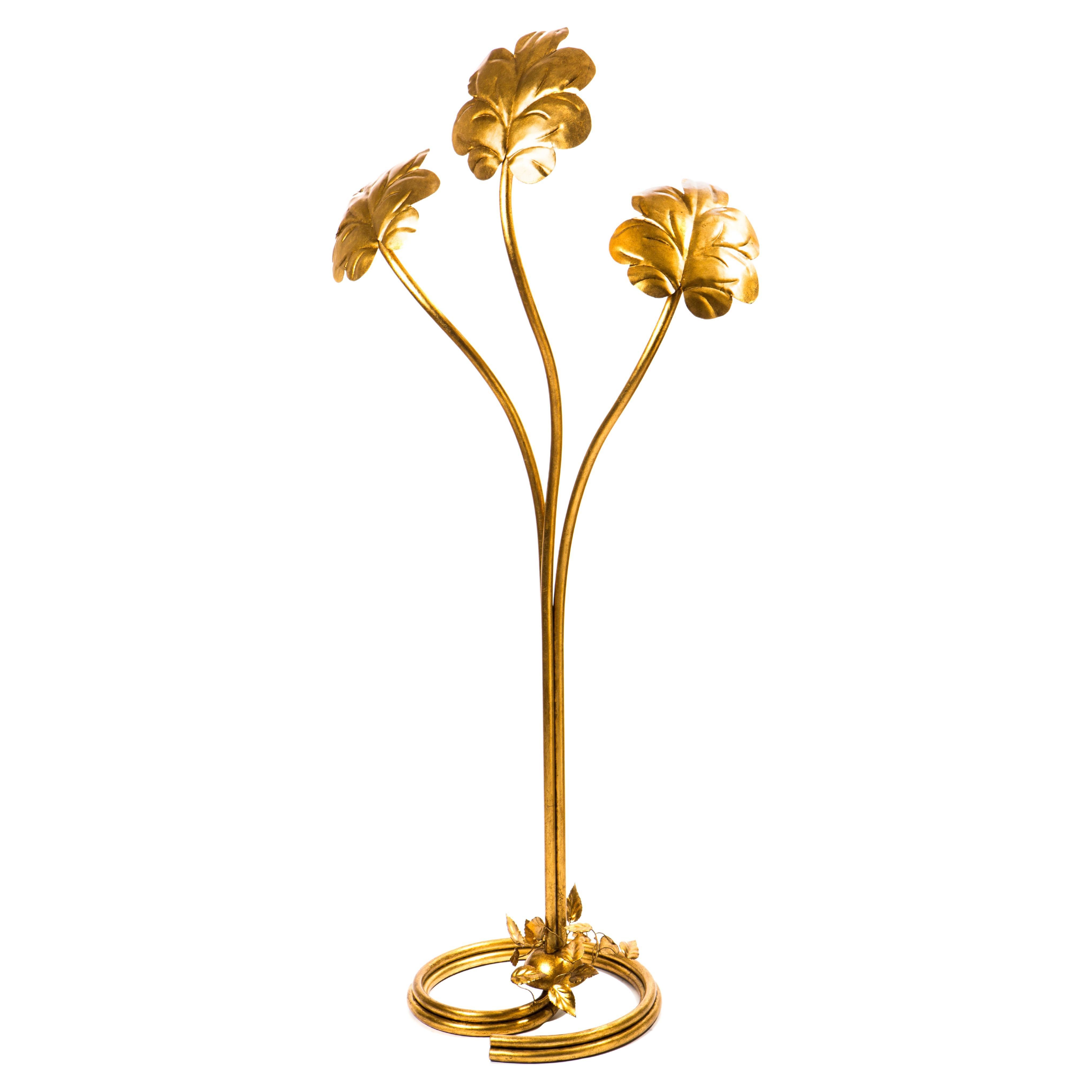 Li Puma Firenze Floor Lamp with 3 Arms finished in 24 Ct Gold Leaf For Sale