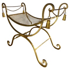Li Puma Firenze Seduta / Vanity Chair dorata in curule. Hollywood Regency, Italia, anni '50