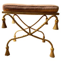 Li Puma Firenze Gilt Curule Seat / Vanity Chair/ Side Table, Hollywood Regency