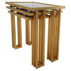 Li Puma Firenze Unique Nesting Tables in 24 Ct Gold Leaf with Bronze Glass Tops