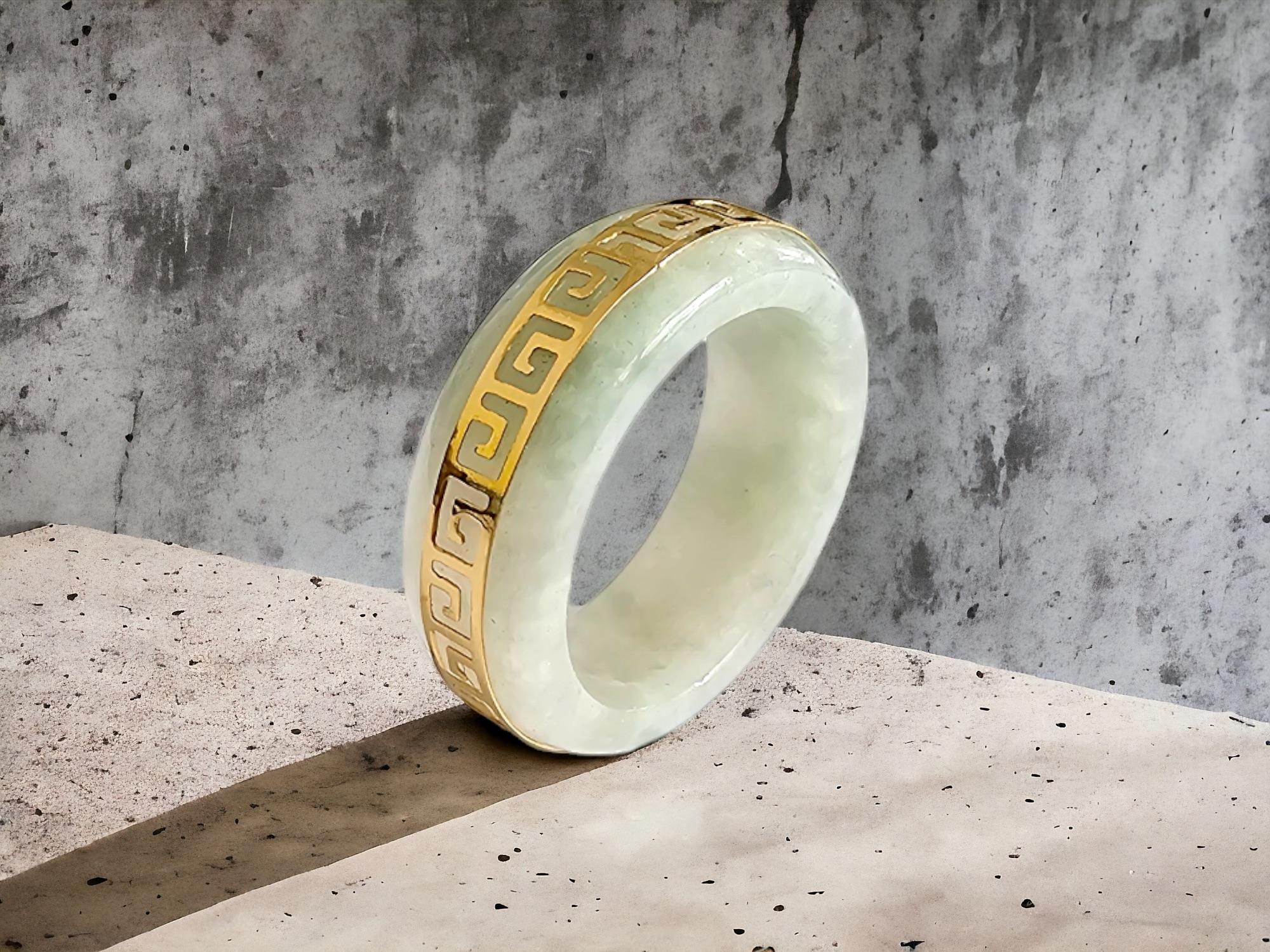 Li Spring Jade Band Ring (With 14k Solid Gold) - Cocktail Ring for Men and Women For Sale 5
