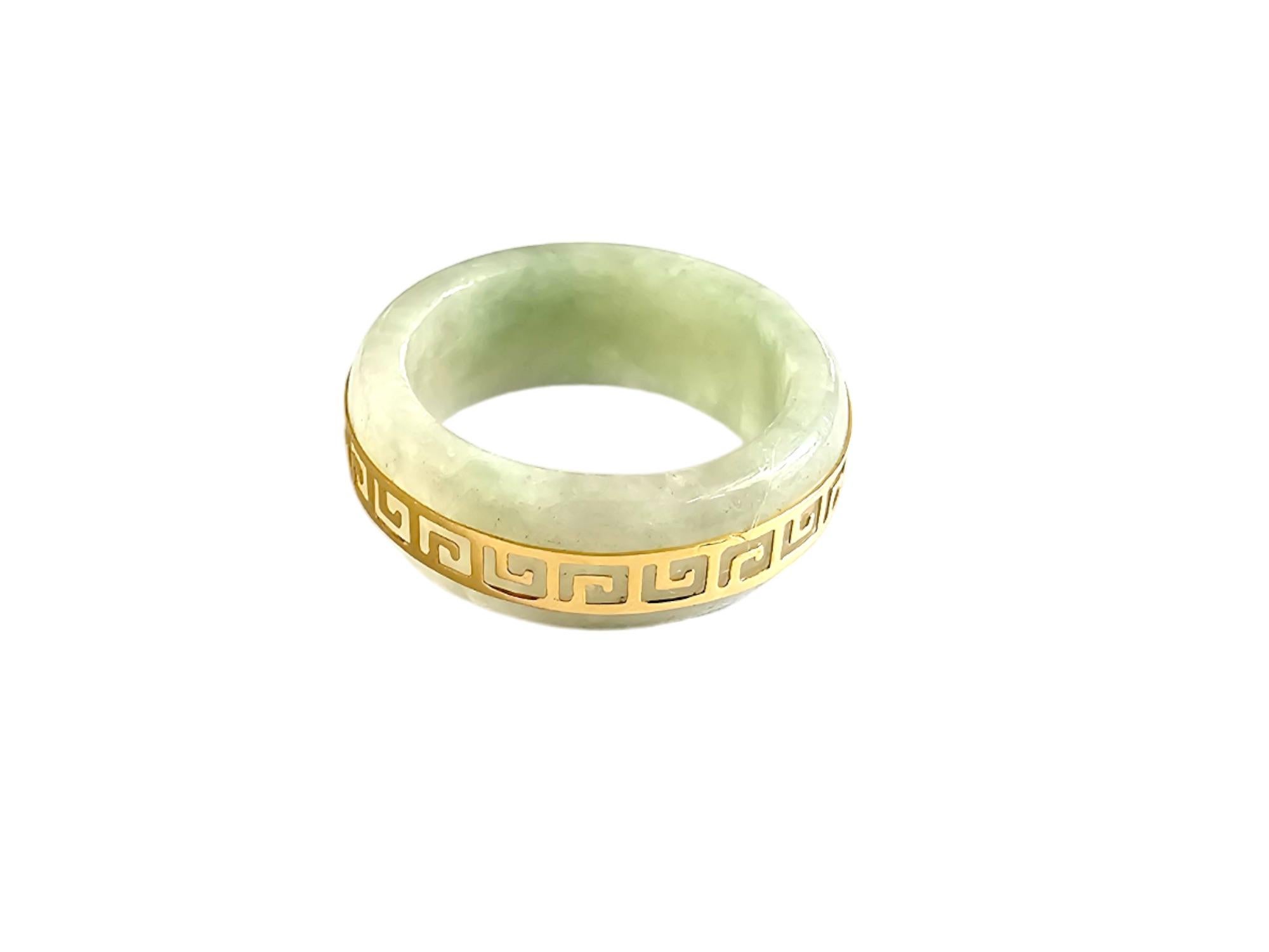Li Spring Jade Band Ring (With 14k Solid Gold) - Cocktail Ring for Men and Women For Sale 7