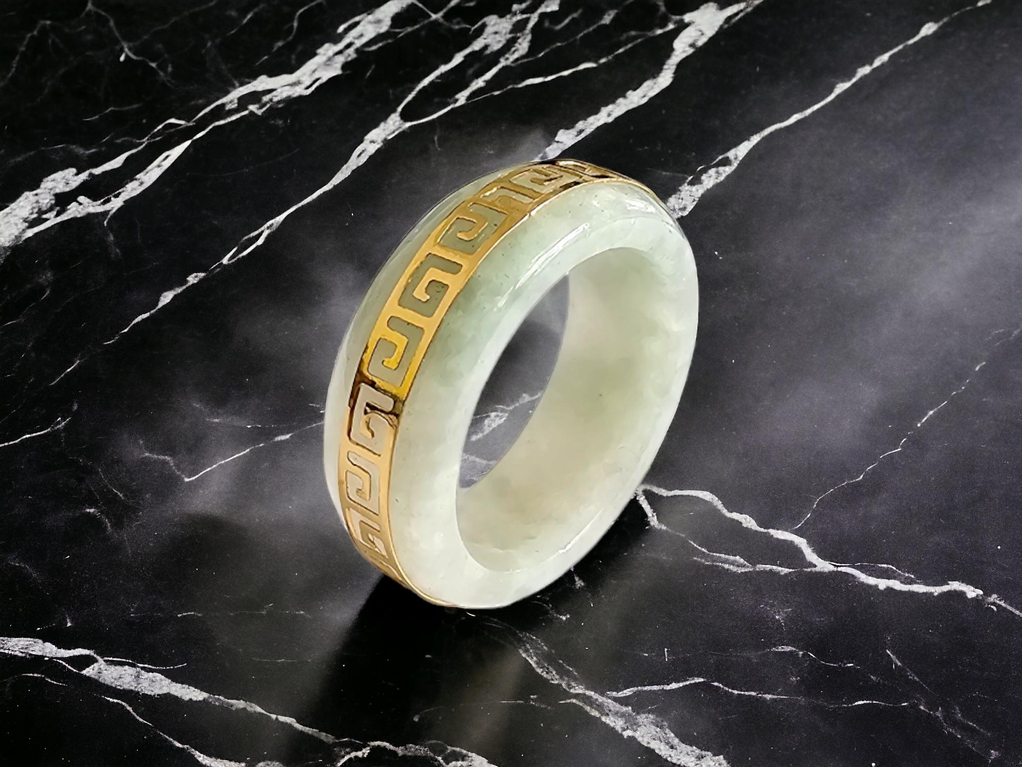Cabochon Li Spring Jade Band Ring (With 14k Solid Gold) - Cocktail Ring for Men and Women For Sale