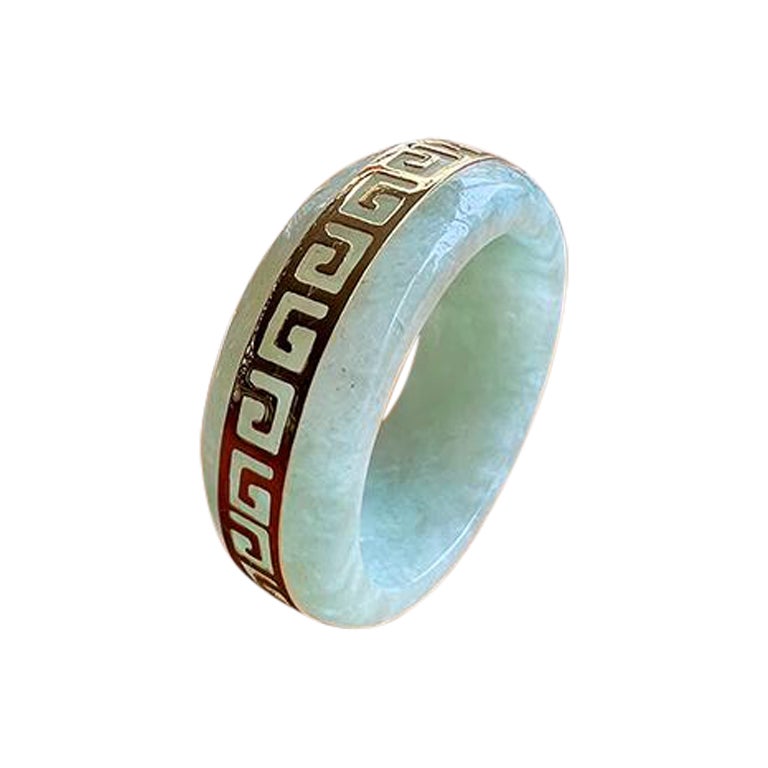 Li Spring Jade Band Ring (With 14k Solid Gold) - Cocktail Ring for Men and Women For Sale