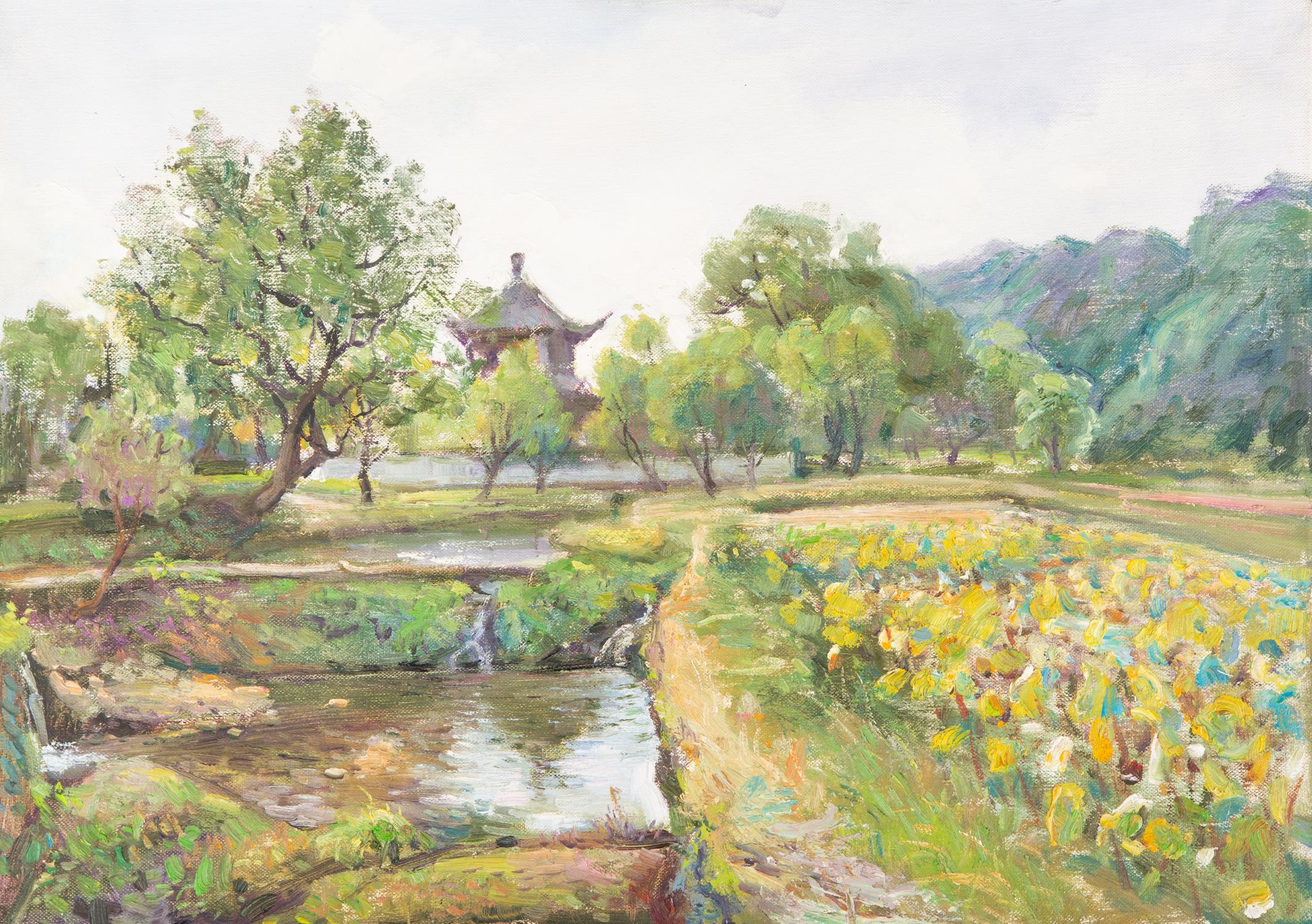 Li Zhao Impressionist Original Oil On Canvas "Wetland Park"