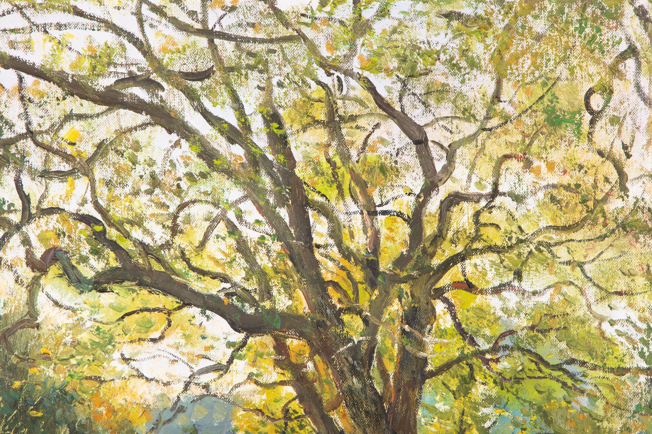 Peinture à l'huile impressionniste originale de Li Zhao « Ancien arbre au bord de la rivière » en vente 1