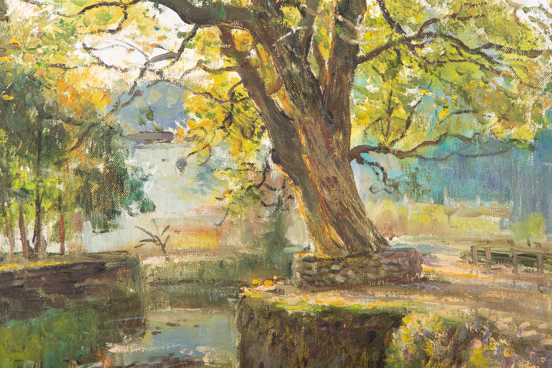 Peinture à l'huile impressionniste originale de Li Zhao « Ancien arbre au bord de la rivière » en vente 3