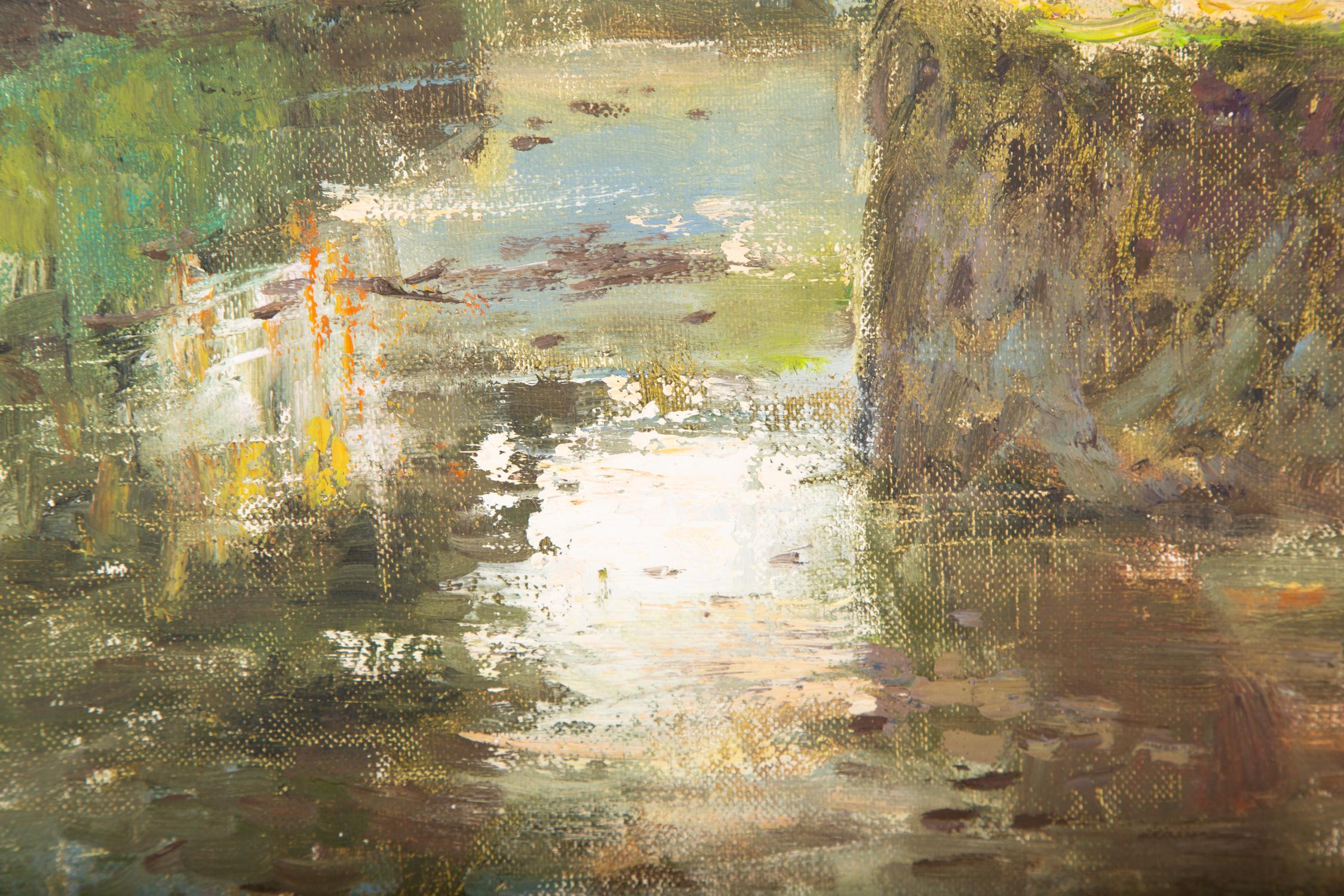 Peinture à l'huile impressionniste originale de Li Zhao « Ancien arbre au bord de la rivière » en vente 5