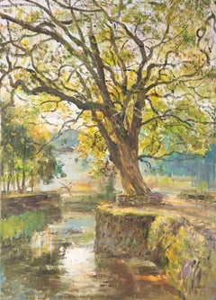 Peinture à l'huile impressionniste originale de Li Zhao « Ancien arbre au bord de la rivière »