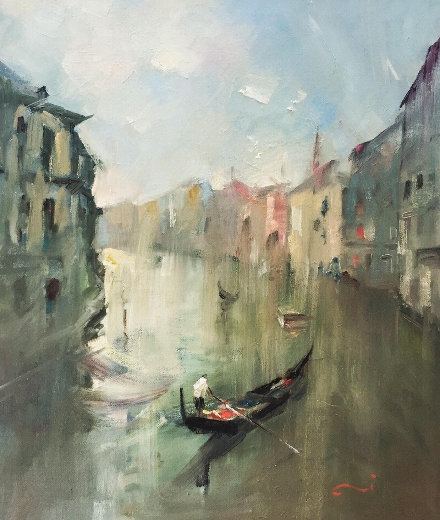 “Venice…A splendour of miscellaneous spirits.” John Ruskin

I have created a series of Venice cityscape after a trip from Italy in 2012. 
This painting is ready to hang and in a white custom box frame.