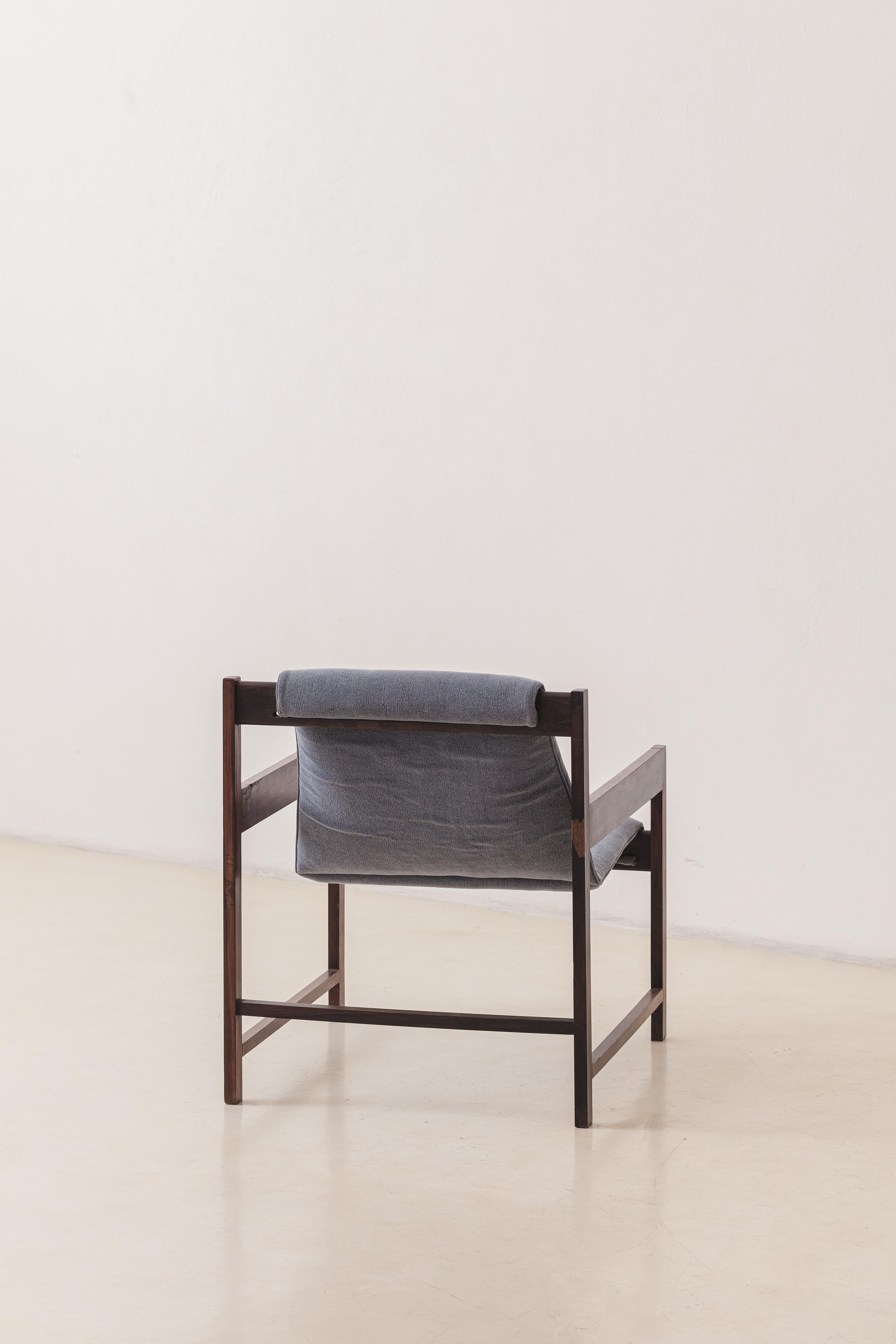 Glass Lia Armchair Design by Sergio Rodrigues, Rosewood, Mid-Century Modern, Oca 1960s For Sale