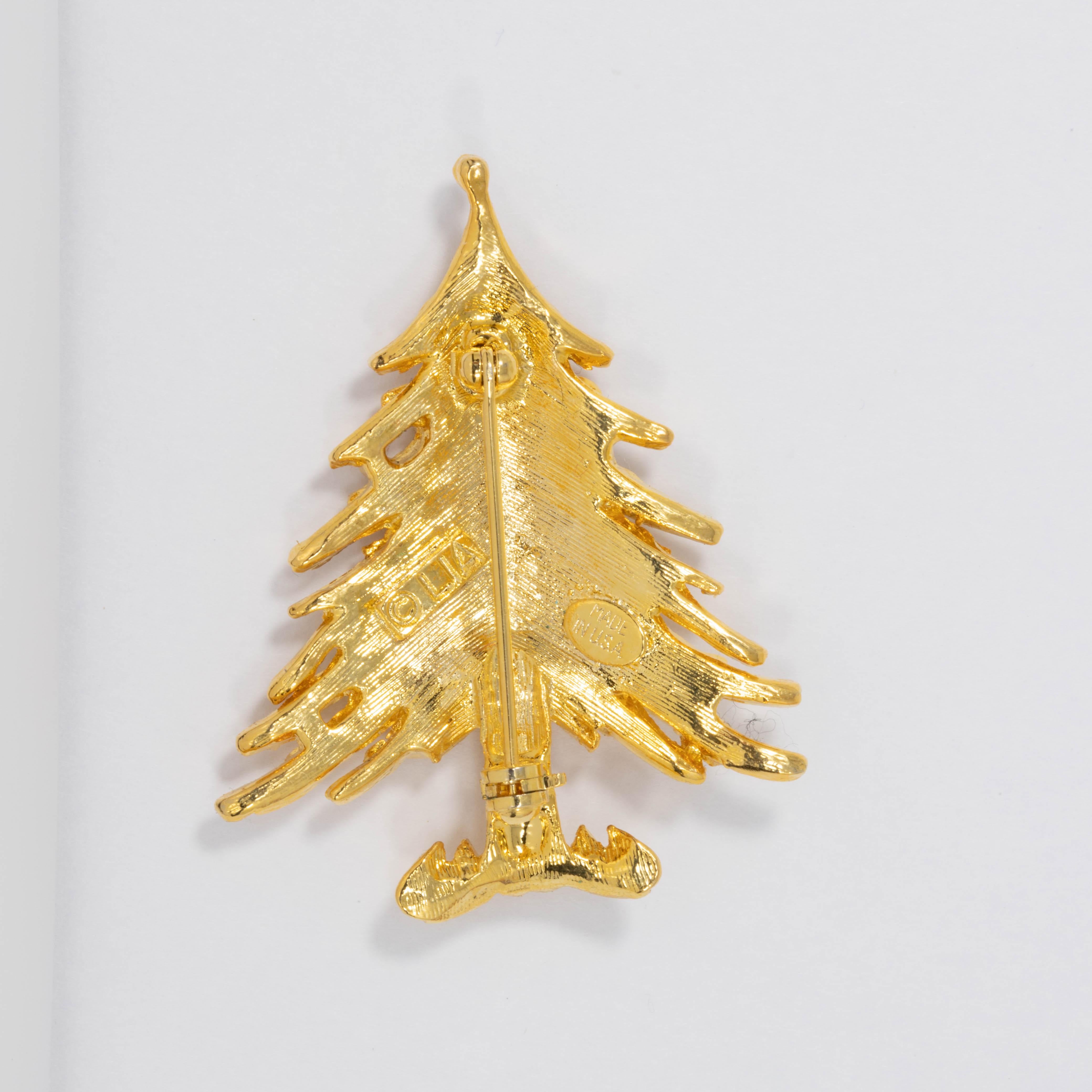 Moderne Épingle et broche LIA en forme d'arbre de Noël doré, ornements en cristal baguette transparent en vente