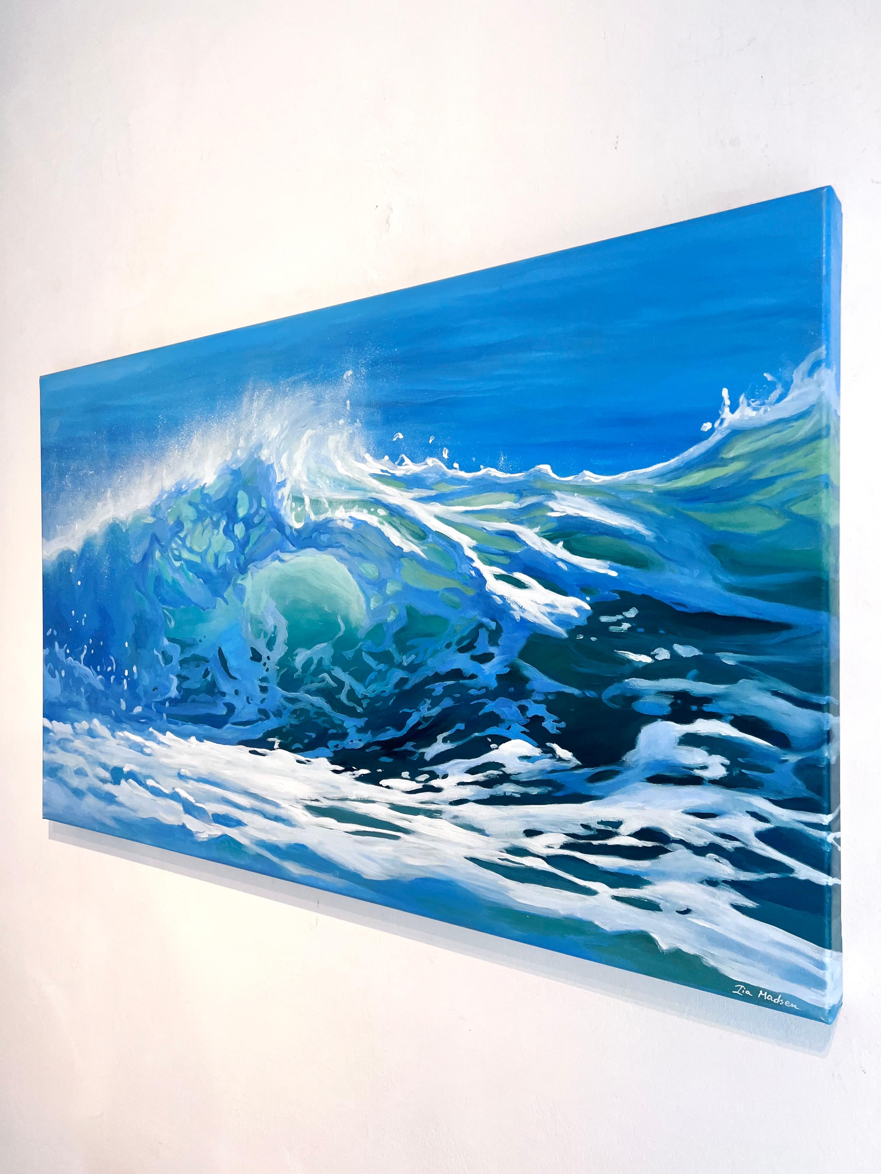 Azure Tempest -original modern realism seascape oil painting-contemporary Art - Photorealist Painting by Lia Madsen
