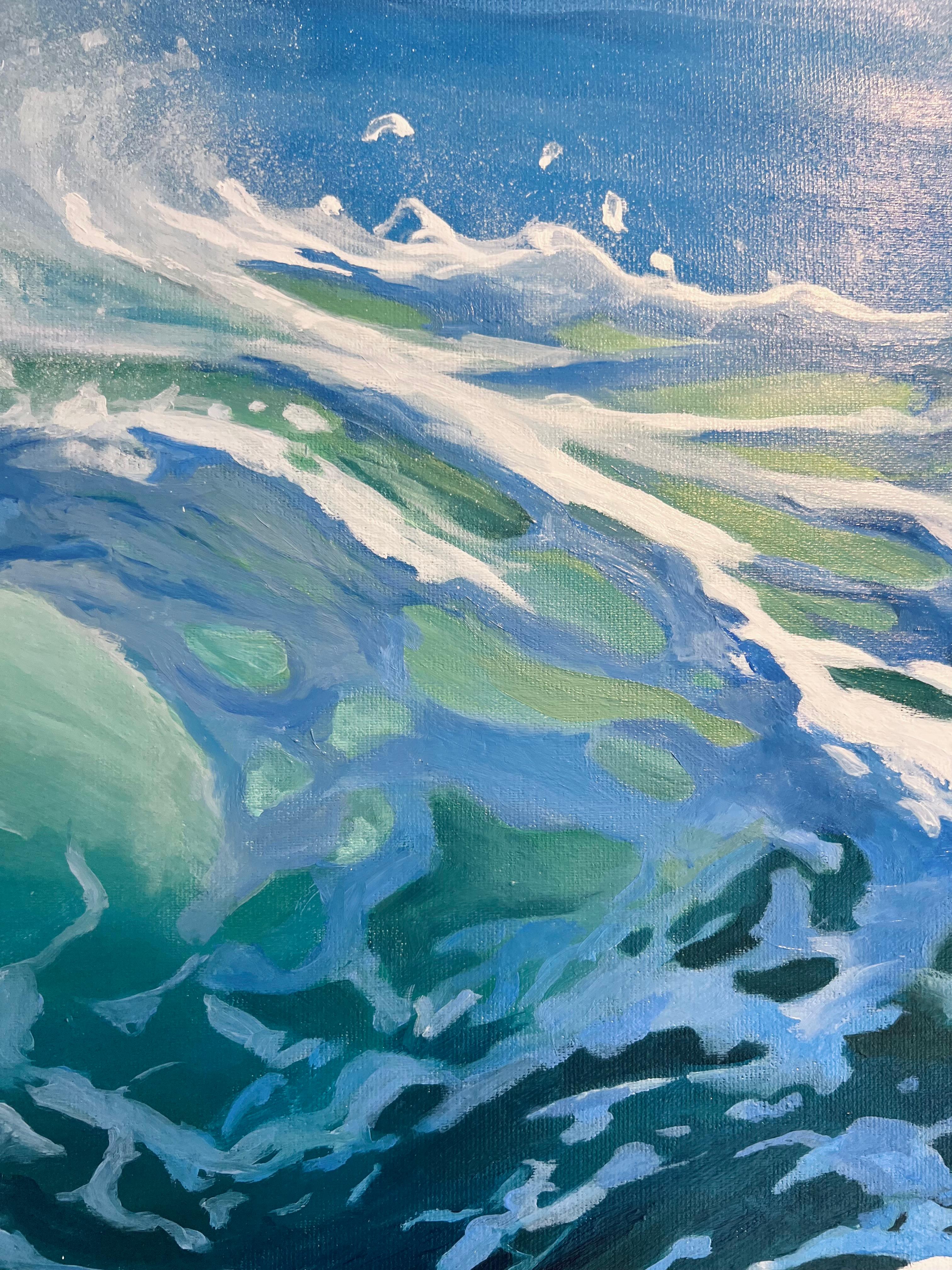 Azure Tempest -original pintura al óleo de paisaje marino de realismo moderno-Arte contemporáneo - Landscape Painting Azul de Lia Madsen