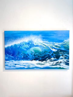 Azure Tempest Original Realism Seascape Oil Painting, Modern Realism, Signed
