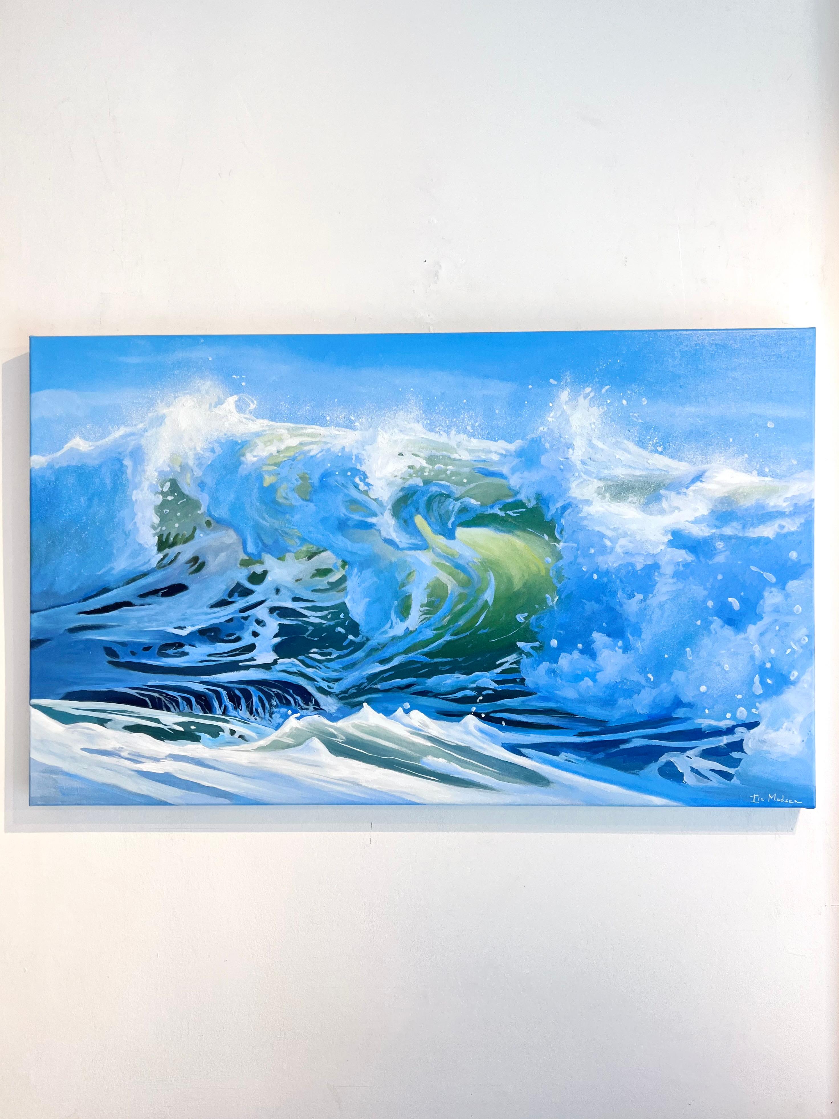 Green Glow of the Sea-original realism seascape oil painting-contemporary Art - Painting by Lia Madsen