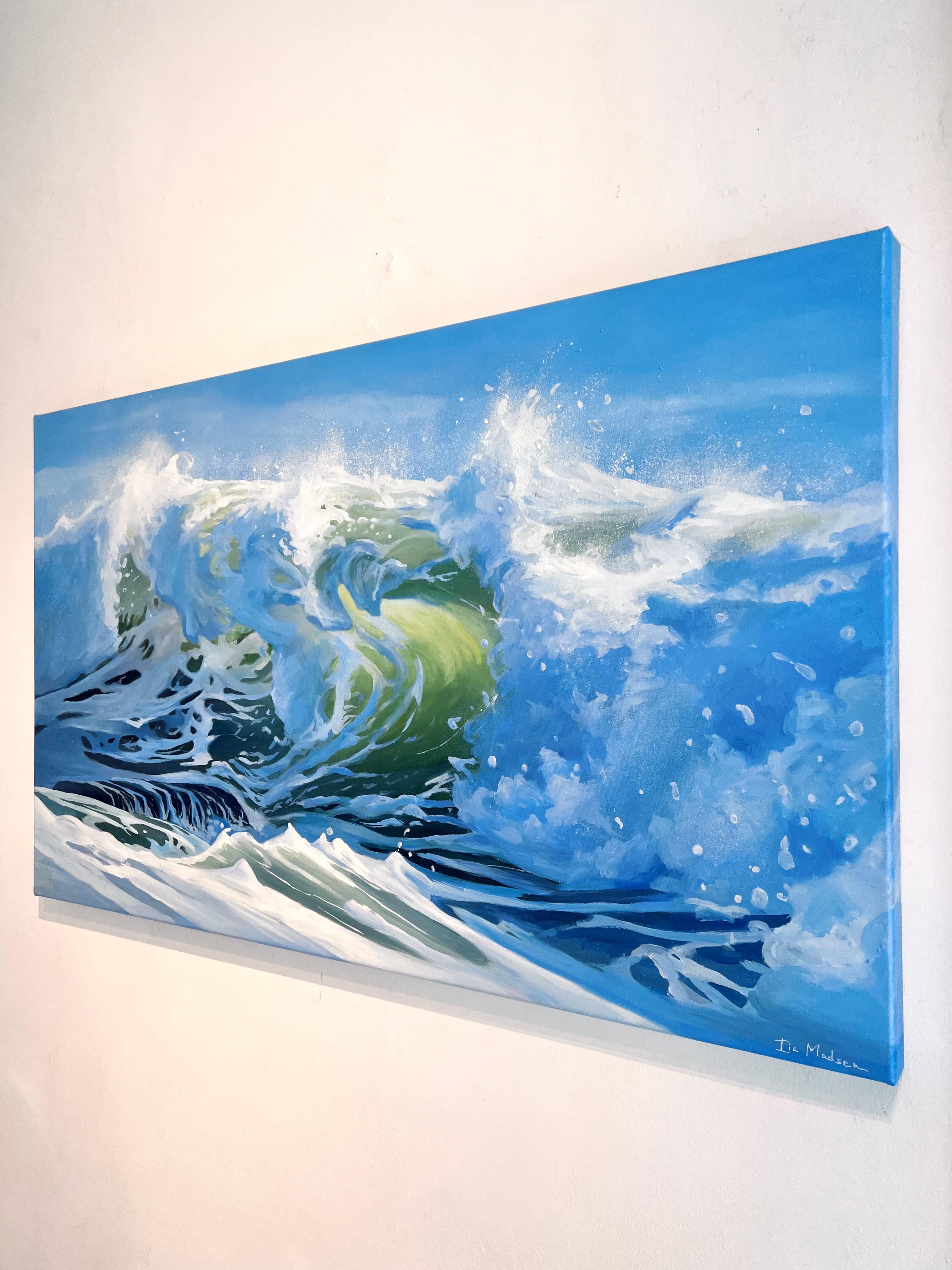 Green Glow of the Sea-original realism seascape oil painting-contemporary Art - Photorealist Painting by Lia Madsen