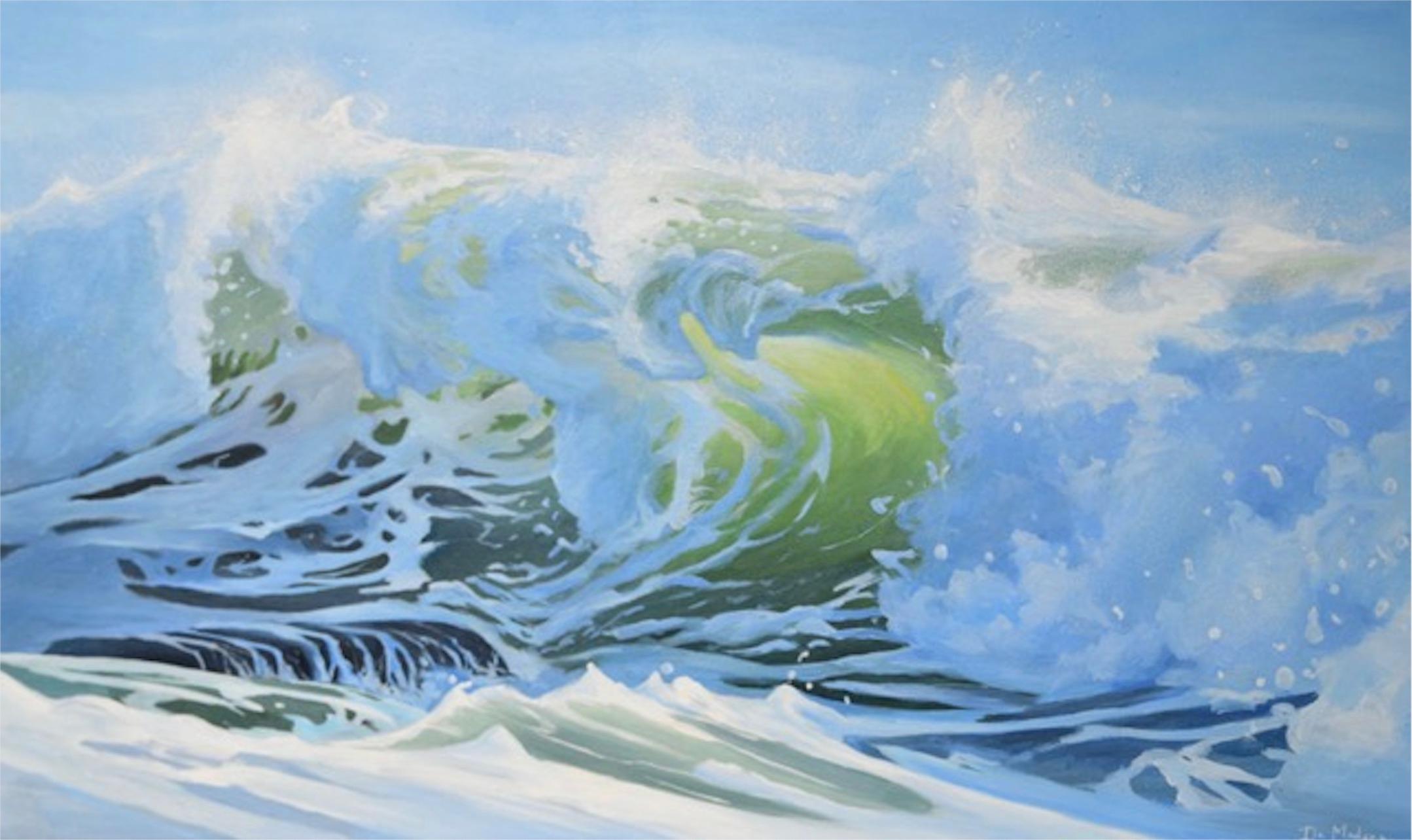 Landscape Painting de Lia Madsen - El verde resplandor del mar - pintura al óleo original al realismo sobre el mar - Arte contemporáneo