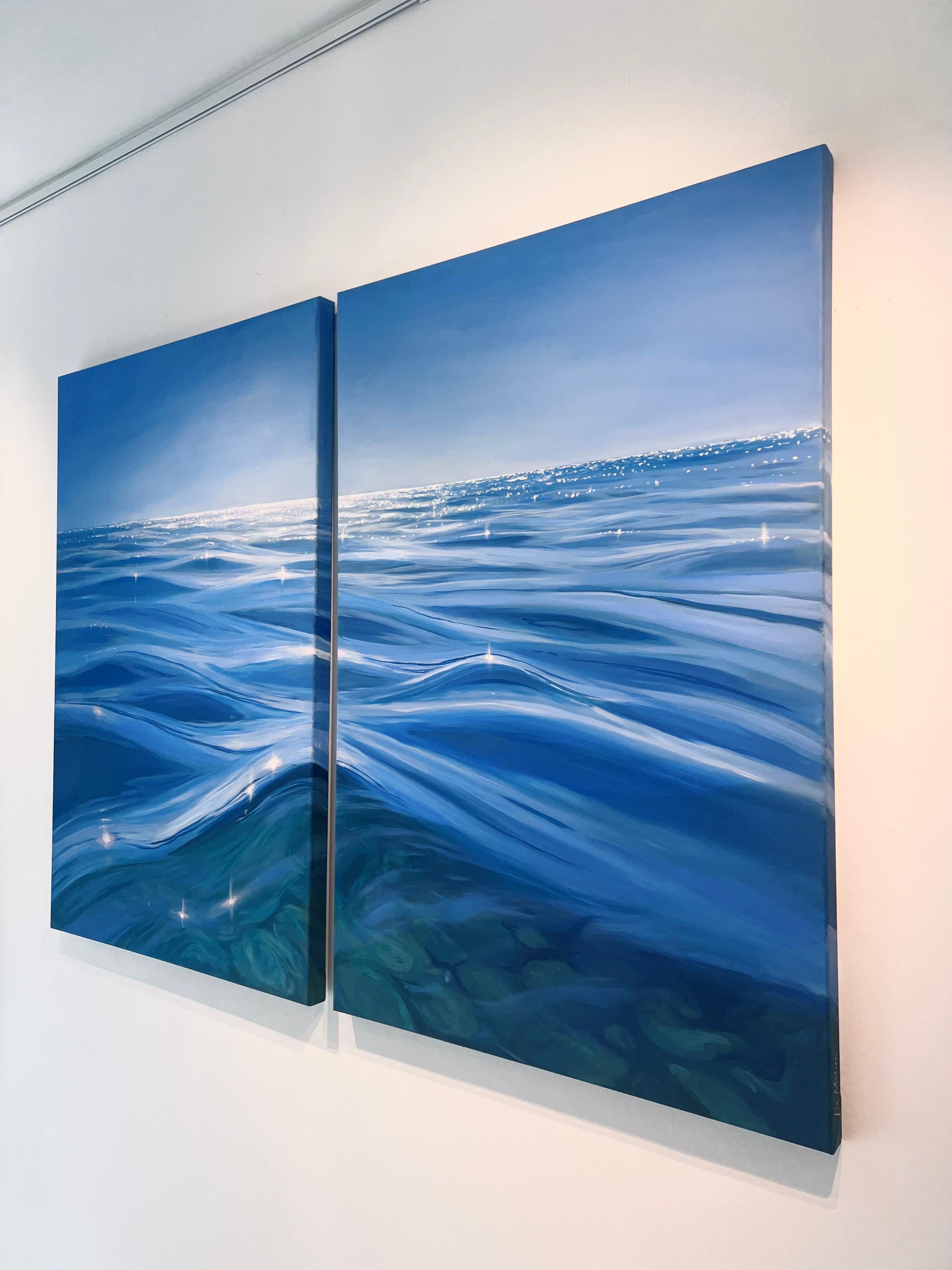 Sommer's Glow -original realism modern seascape oil painting-contemporary Art - Bleu Landscape Painting par Lia Madsen