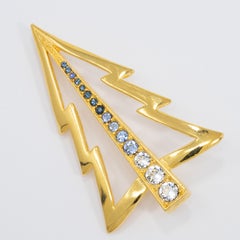 LIA Retro Gold Christmas Tree Pin Brooch with Crystals