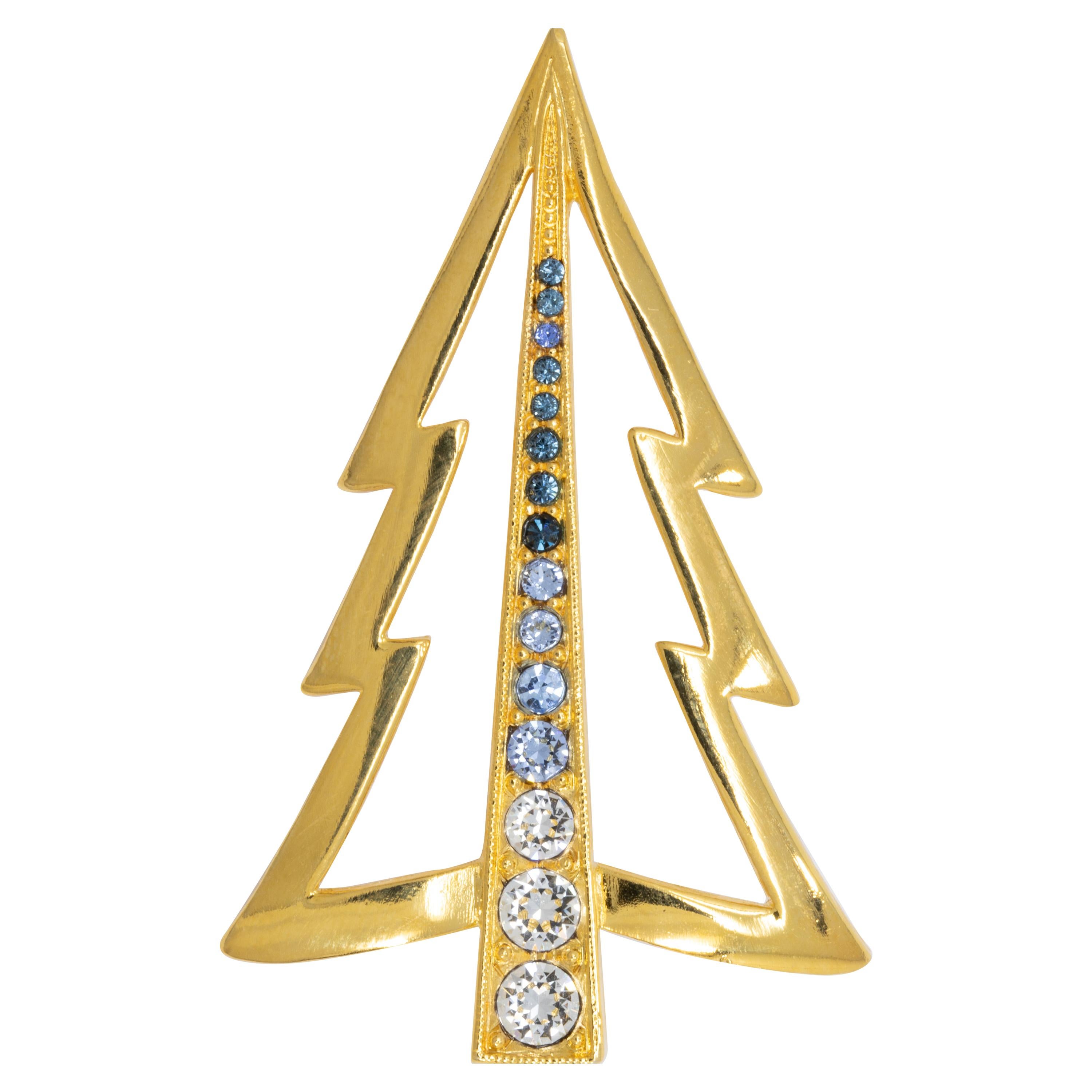 LIA Retro Gold Christmas Tree Pin Brooch with Crystals