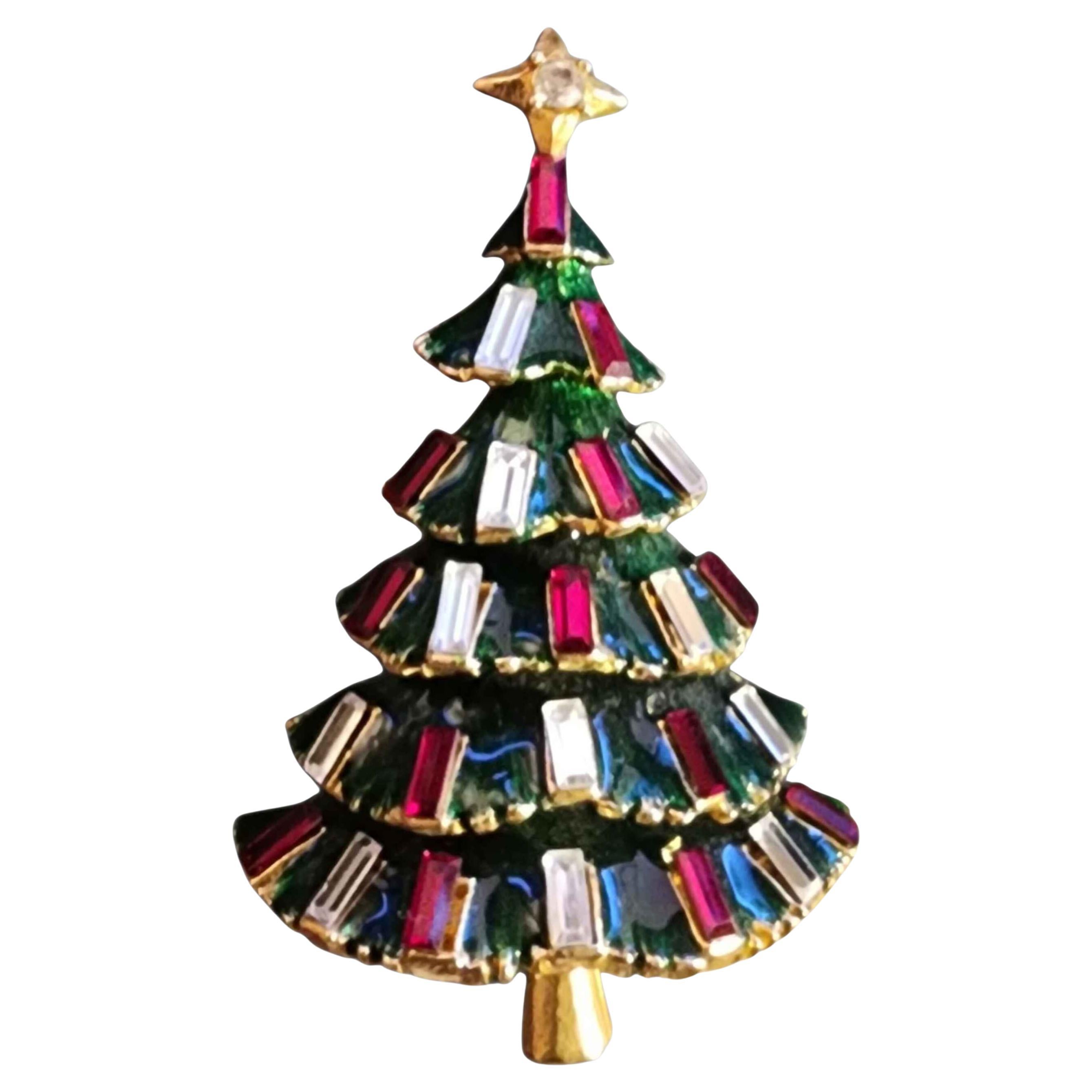 LIA Retro Vintage Jewel Tone Christmas Tree Brooch (Broche sapin de Noël)