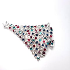 LIA Silver Christmas Tree Pin and Brooch, Colorful Crystal Ornaments