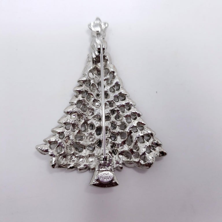 LIA Silver Christmas Tree Pin and Brooch, Colorful Crystal Ornaments at