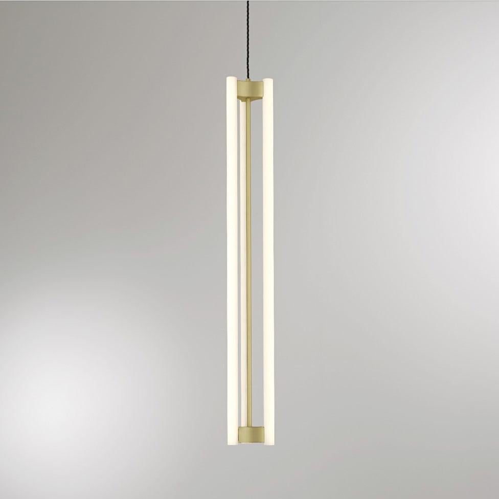 LIA Suspension 100, Brushed Brass by Kaia
Dimensions: 100 x 12,5 cm
Cable Length Standard mounting 150 cm
Ceiling Rose Ø 8 x 2,5 mm; flat Ø 10 cm
Lamps 3 x linear opal LED S14s*, 3 x 15 W
Materials: Brushed Brass 

Also Available: Polished