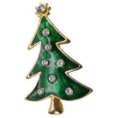 LIA Vintage Grüne Emaille Weihnachtsbaum-Brosche mit Strass-Akzenten in Gold