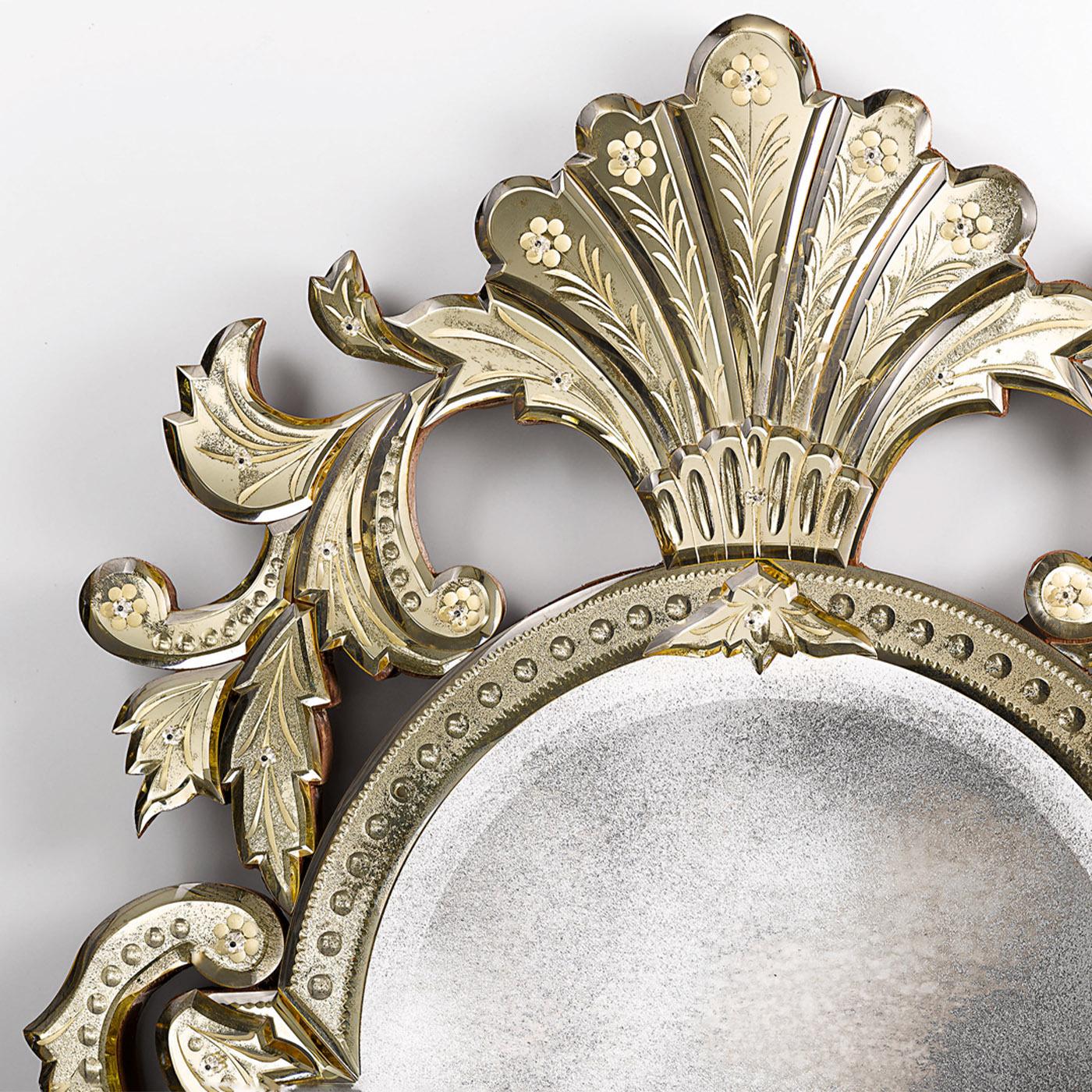 Part of the Louix XIV Collection, this elaborate mirror is inspired by the 18th-century French style. Fretwork structure made of fir wood with natural color and antique finish. Central part made of bevelled glass with medium antique mirrored finish.