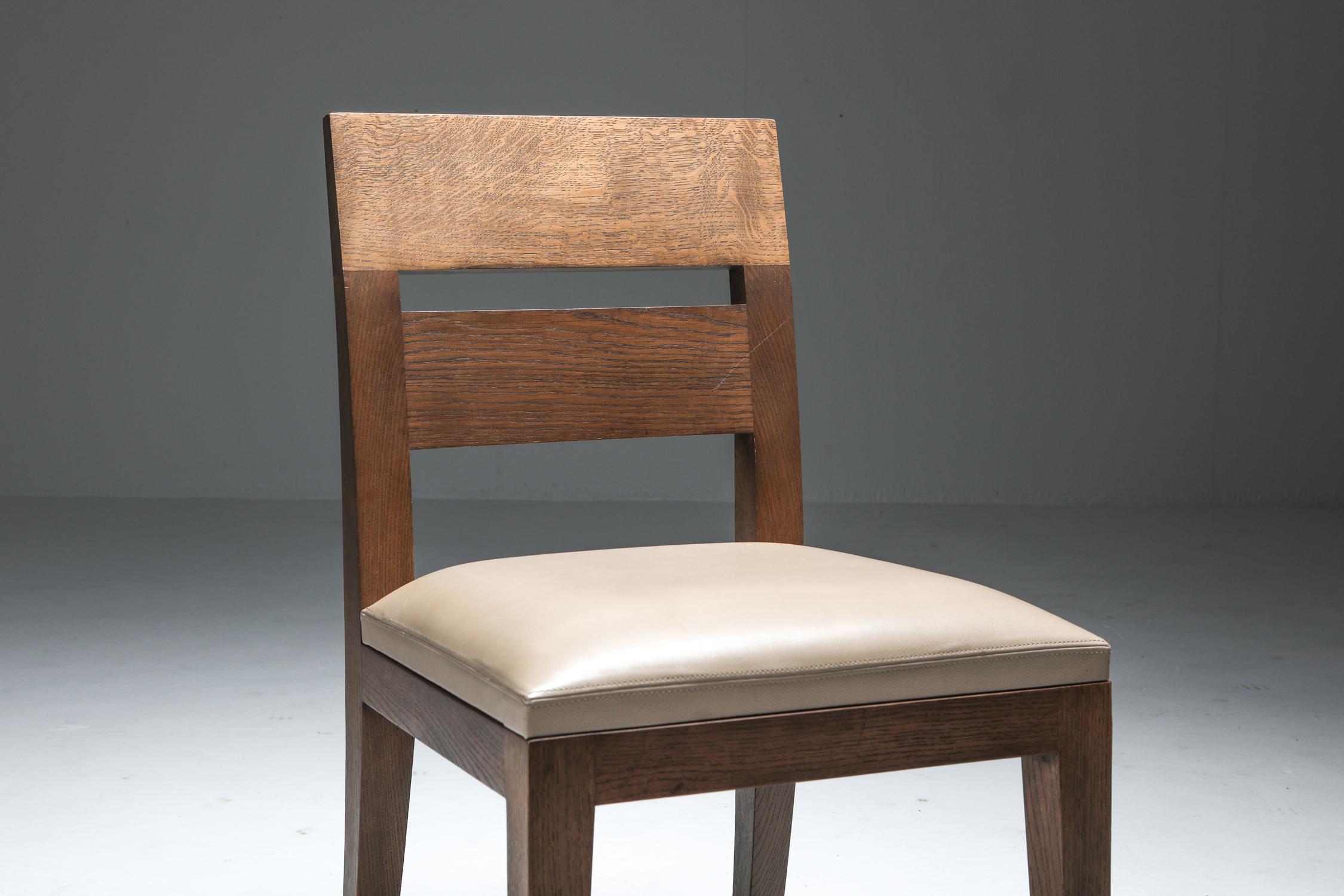 Liaigre Dining Chairs in Stained Oak and Leather 2