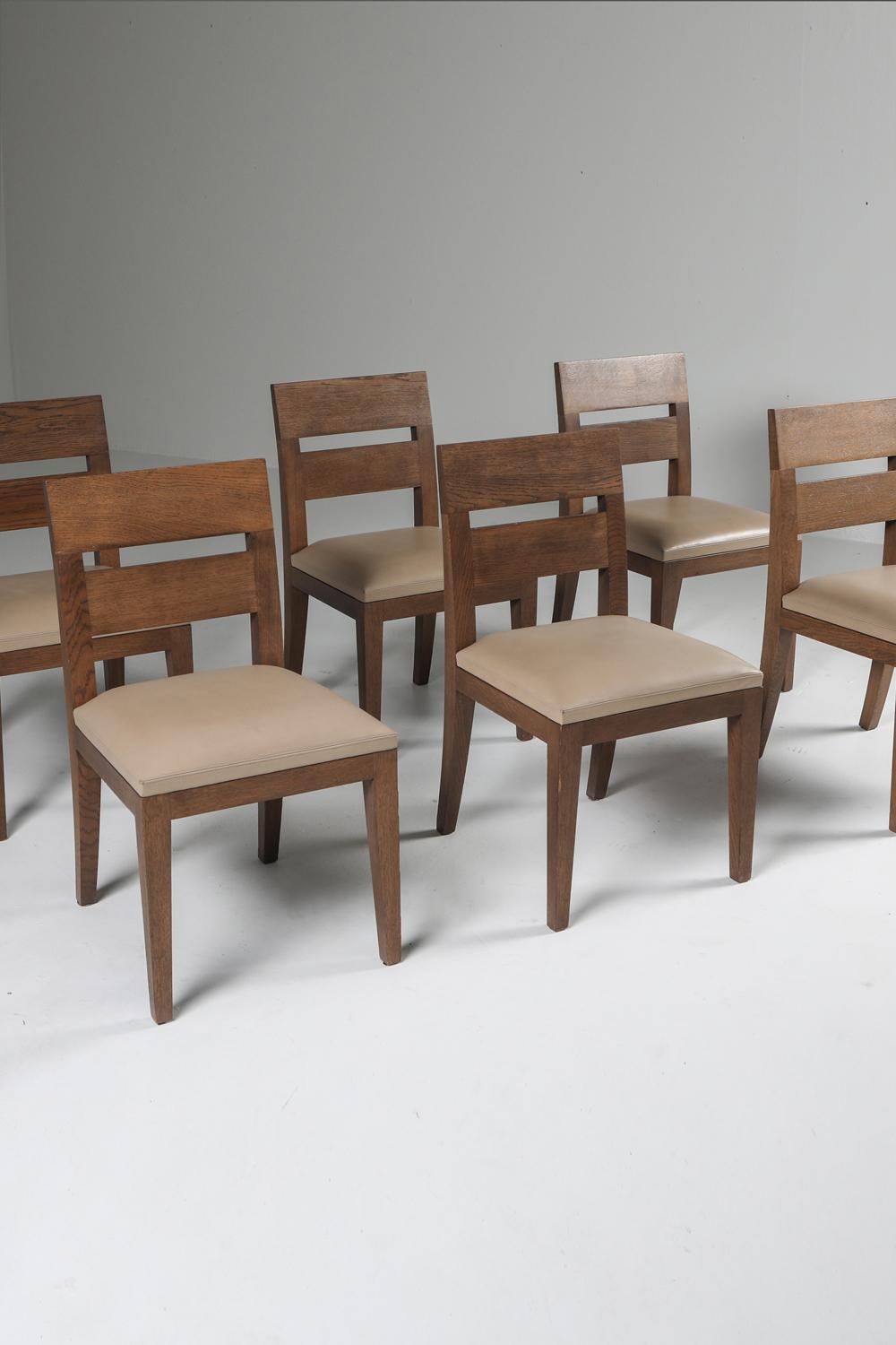 Liaigre Dining Chairs in Stained Oak and Leather 5