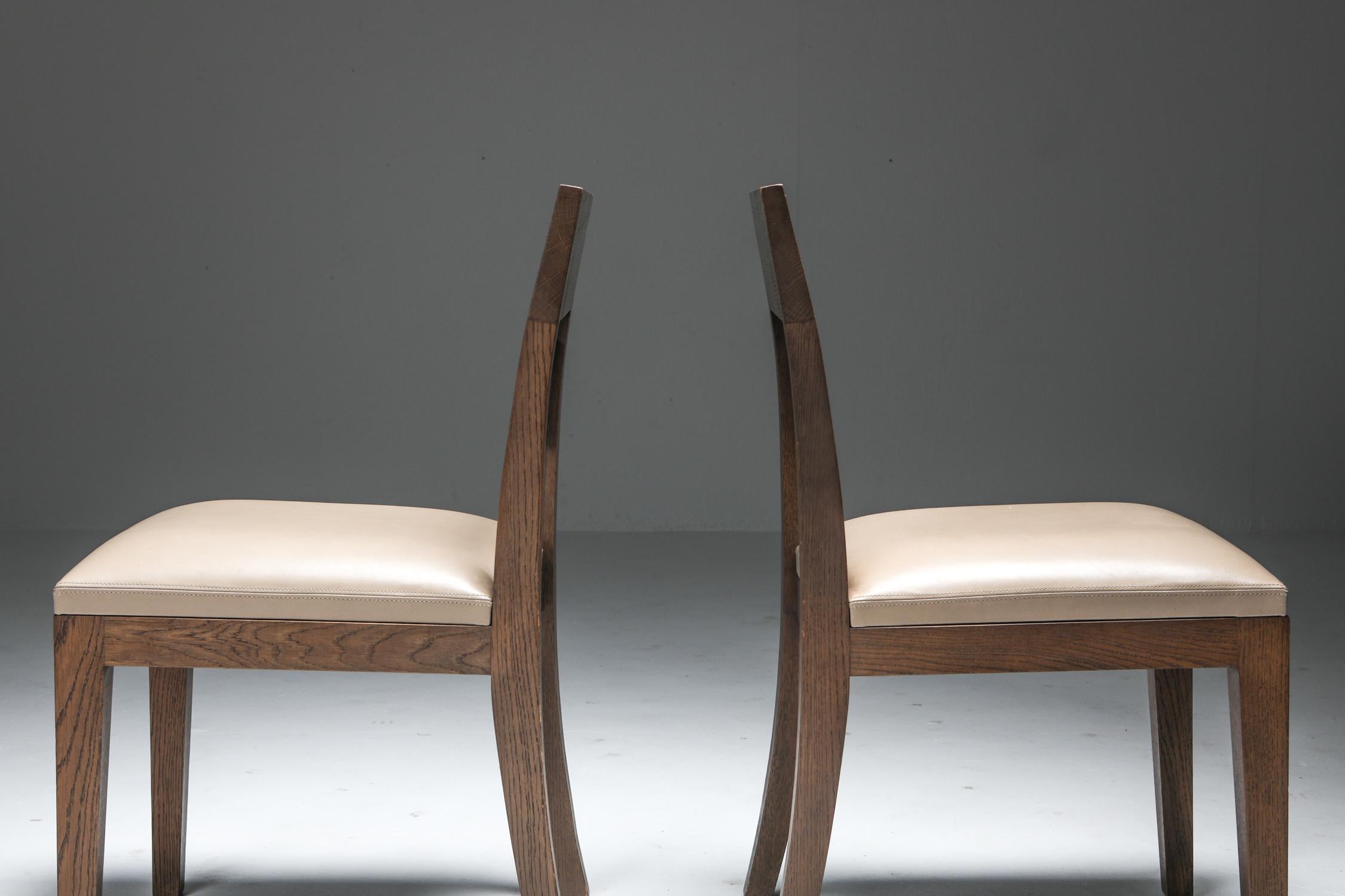 Liaigre Dining Chairs in Stained Oak and Leather In Excellent Condition In Antwerp, BE