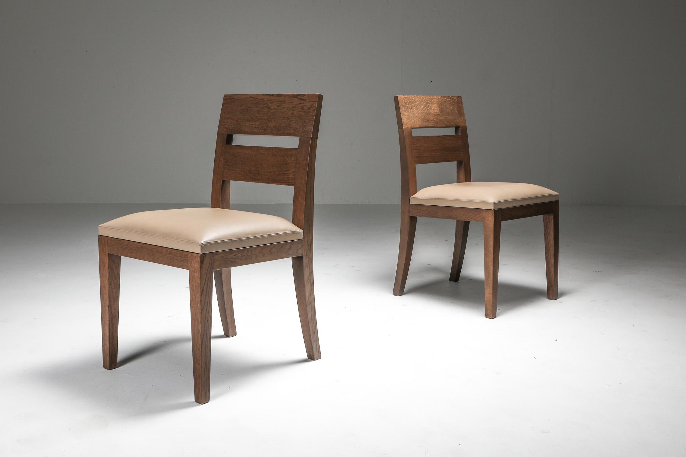 Late 20th Century Liaigre Dining Chairs in Stained Oak and Leather