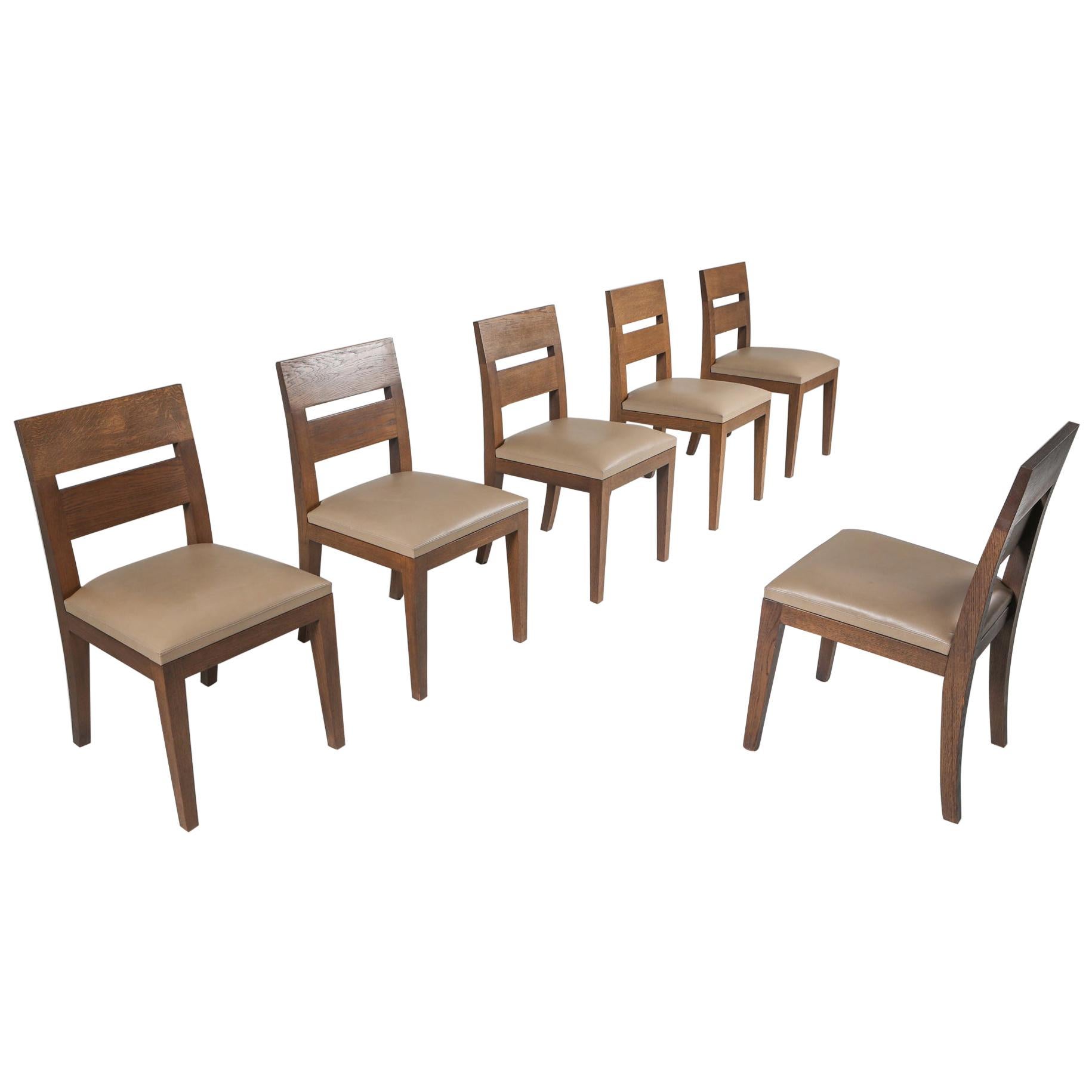 Liaigre Dining Chairs in Stained Oak and Leather