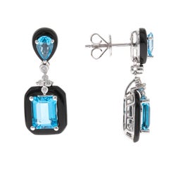 Liam 14K White Gold Emerald-Cut Swiss Blue Topaz Earrings