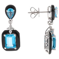 Liam 14K White Gold Emerald-Cut Swiss Blue Topaz Earrings